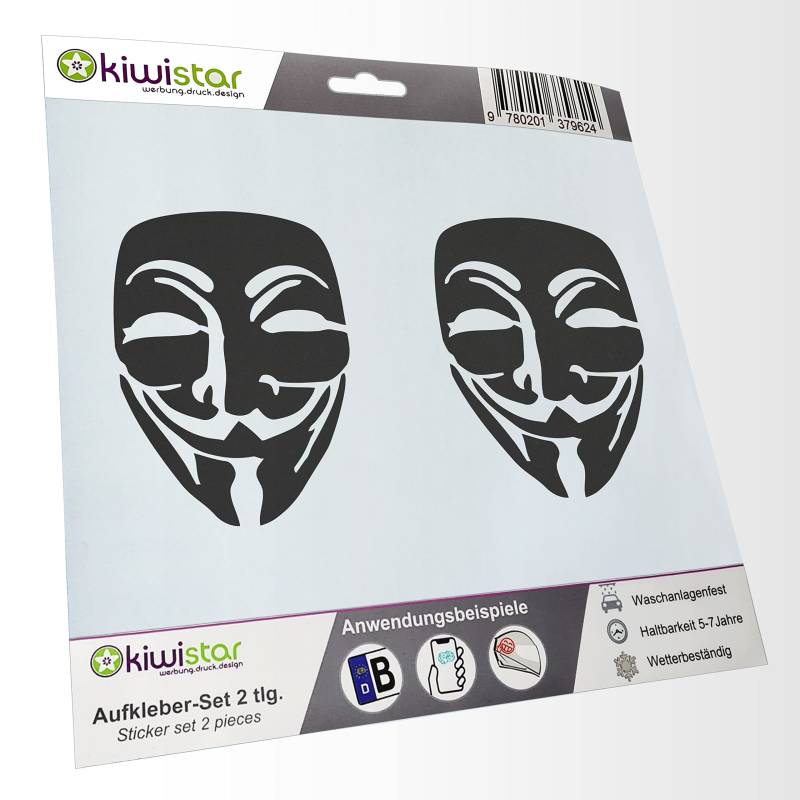 - 2X Kennzeichenaufkleber -Anonymous Maske Aufkleber für Auto, Laptop, Fahrrad, LKW, Motorrad Mehrfarbig JDM Decal Racing von hauptsachebeklebt