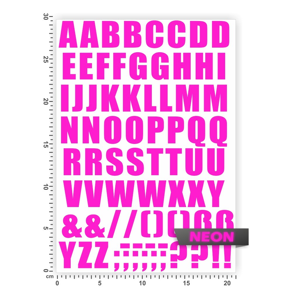 Bogengröße A4 - Alphabet - Buchstaben - Letters - ABC IN 15 Farben - Neon + Chrom! Sticker Aufkleber von hauptsachebeklebt