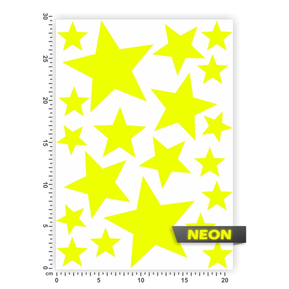 Bogengröße A4 - Sterne - Selbstklebende Folie - Stars Set1 IN 15 Farben - Neon + Chrom! Sticker Aufkleber von hauptsachebeklebt