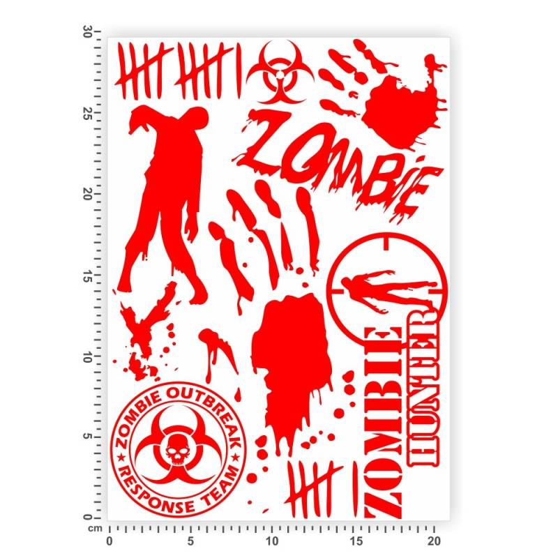 Bogengröße A4 - Zombie - Blut - Aufkleber - Set3 - Folie IN 15 Farben - Neon + Chrom! Sticker Aufkleber von hauptsachebeklebt