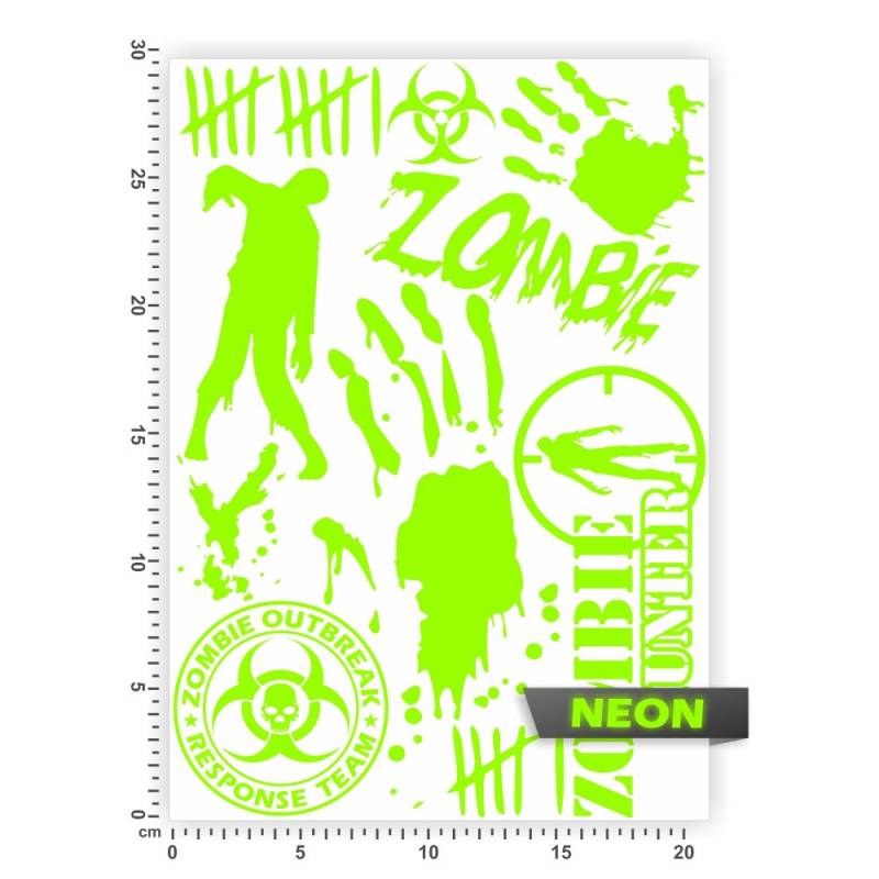 Bogengröße A4 - Zombie - Blut - Aufkleber - Set3 - Folie IN 15 Farben - Neon + Chrom! Sticker Aufkleber von hauptsachebeklebt