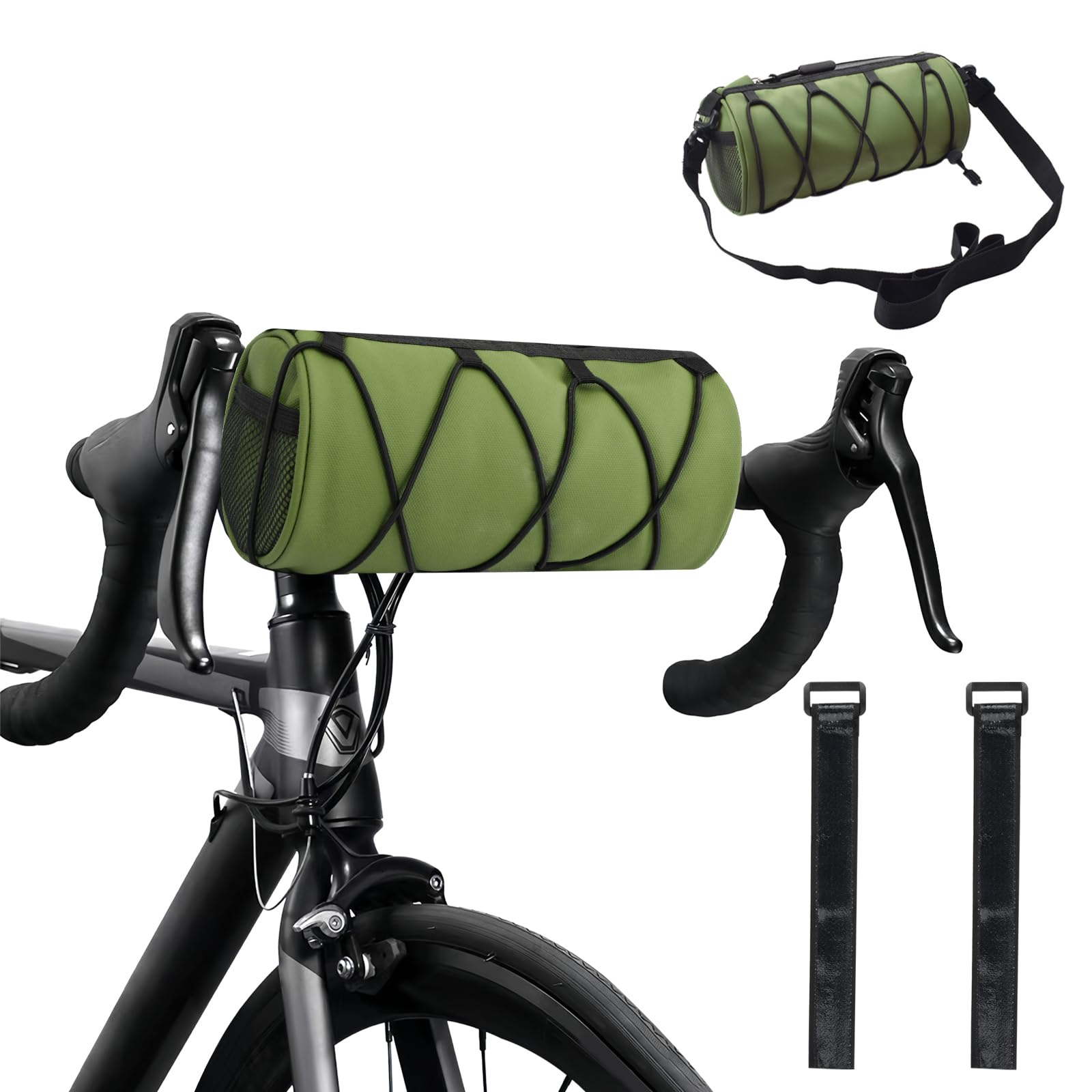 4 in 1 Lenkertasche Fahrrad 2,4L, Fahrradtasche Wasserdicht Lenker mit Schultergurt, Fahrradkorb Vorne Verstellbar, Rahmentasche Fronttasche Lenkerrolle, Gepäckträgertasche Mountainbike (Grün) von heavenlife