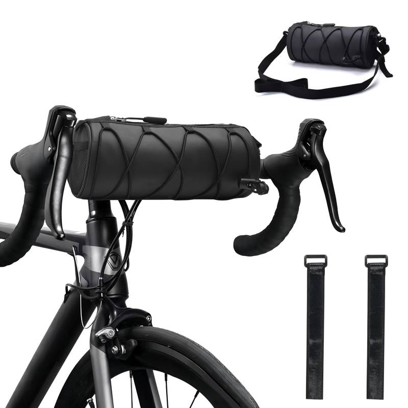 4 in 1 Lenkertasche Fahrrad 2,4L, Fahrradtasche Wasserdicht Lenker mit Schultergurt, Fahrradkorb Vorne Verstellbar, Rahmentasche Fronttasche Lenkerrolle, Gepäckträgertasche Mountainbike (Schwarz) von heavenlife