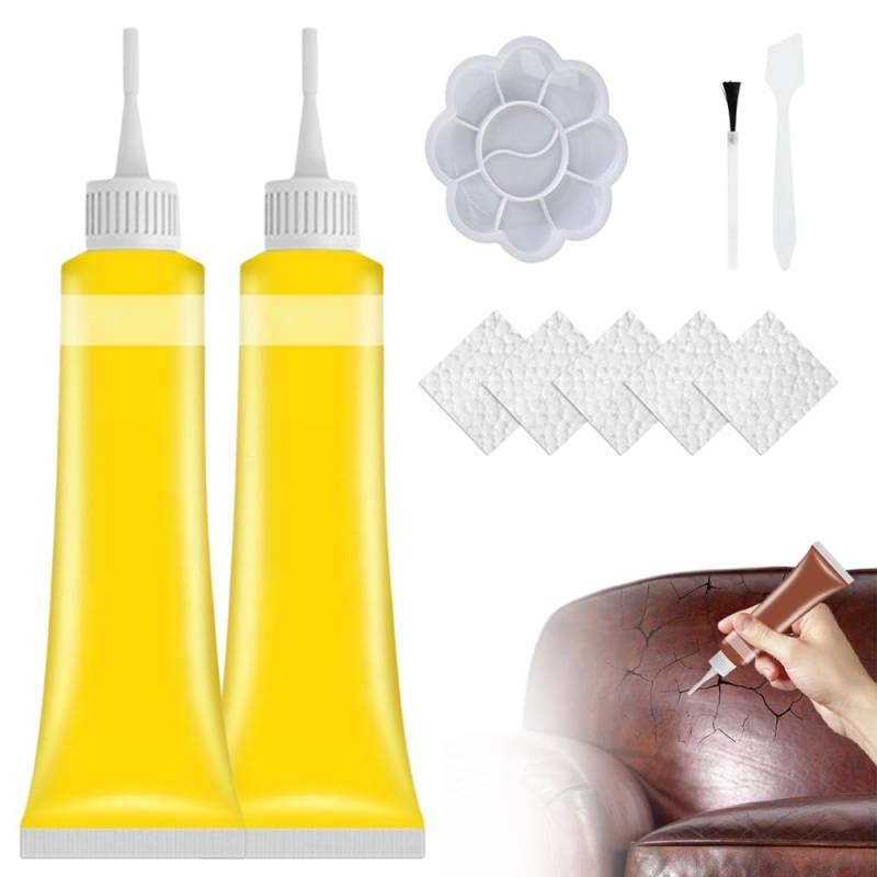 heepqy Leder Reparatur Set, 2024 Neu Lederreparatur Creme, Fortschrittliches Lederreparaturgel, Flüssigleder für Autositze, Sofas, Lederbekleidung, Ledertaschen, Reparatur und Renovierung (Gelb) von heepqy