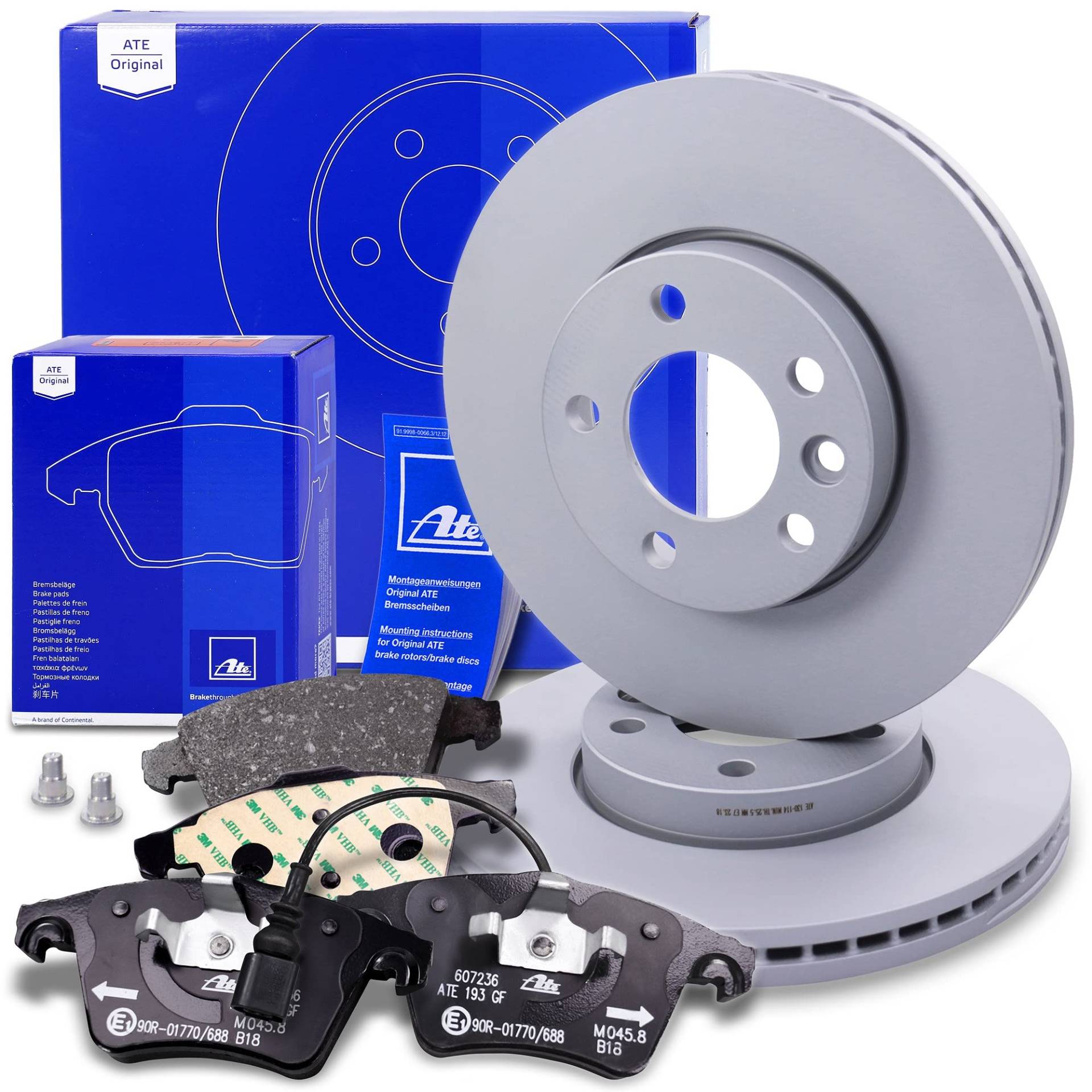 ATE Bremsenset Vorderachse inkl. Bremsscheiben vorne Ø 308 mm belüftet und Bremsbeläge vorne + Warnkontakt Kompatibel mit VW MULTIVAN T5, T6, TRANSPORTER T5 + T6 von hegehof