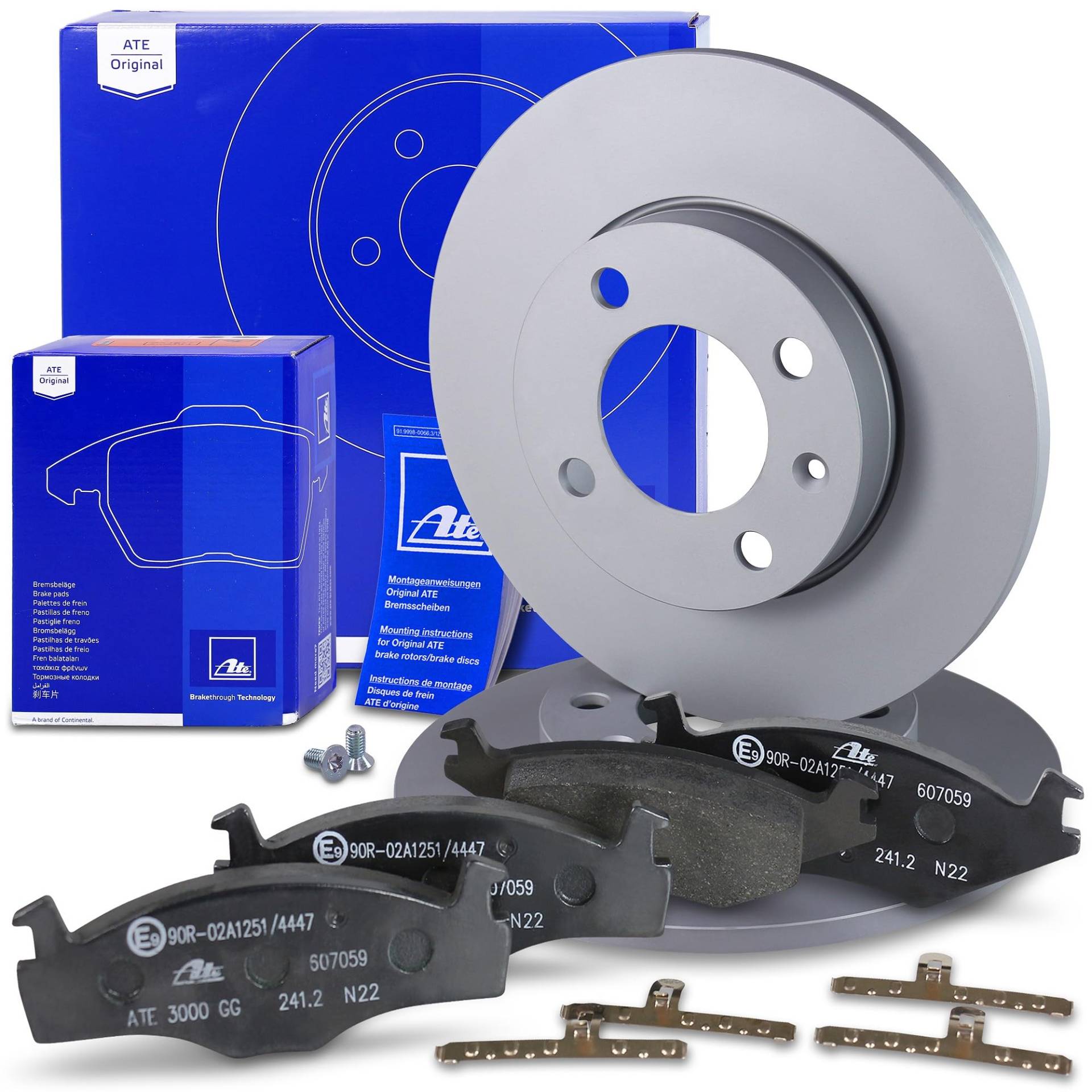 ATE Bremsenset Vorderachse inkl. Bremsscheiben vorne Ø 239 mm voll und Bremsbeläge vorne Kompatibel mit VW POLO 3 (6N1), POLO Van Kasten/Schrägheck (6N1) von hegehof