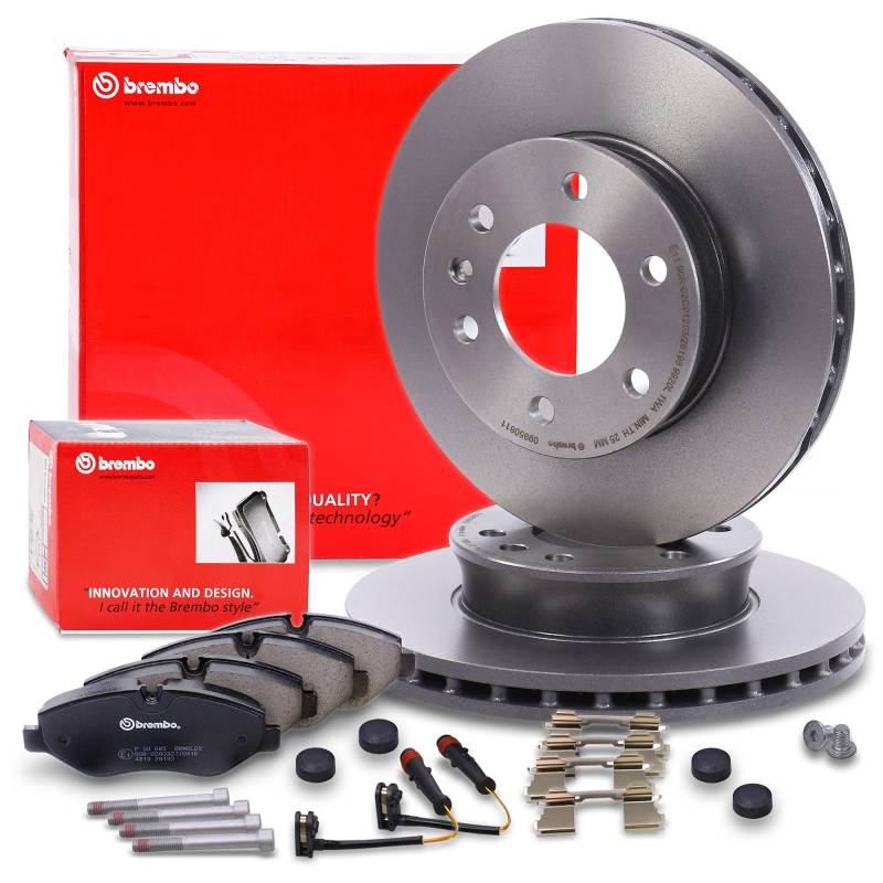 BREMBO Coated Disc Line Set di freni per asse anteriore incl. dischi freno anteriori Ø 300 mm ventilati e pastiglie freno anteriori + contatto di usura von hegehof