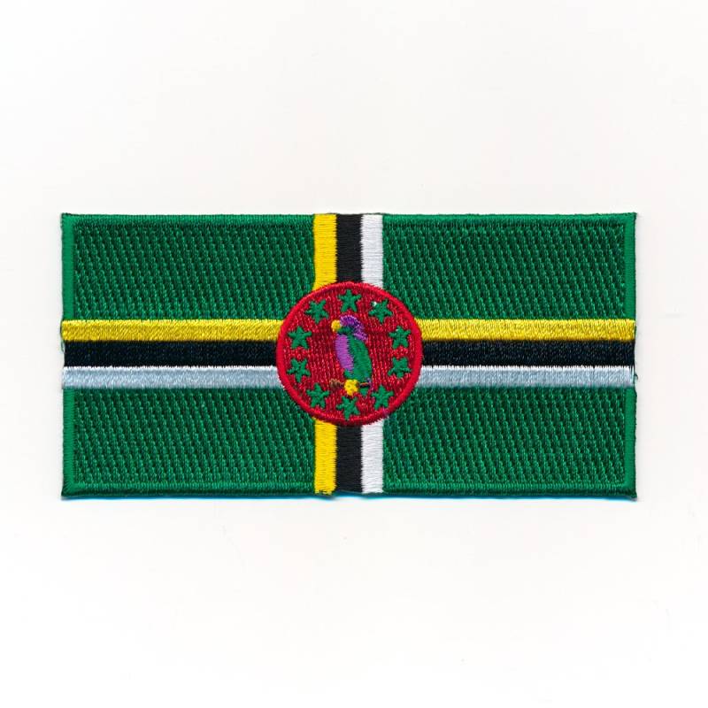 hegibaer 50 x 25 mm Dominica Flagge Roseau Flag Karibik Edel Aufnäher Aufbügler 1047 A von hegibaer