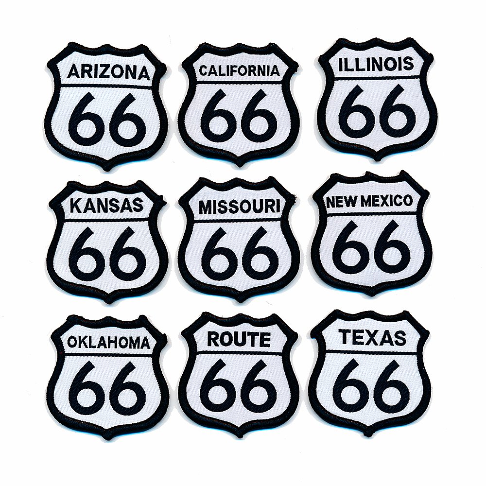 hegibaer 9er Set mit 68 x 68 mm Route 66 Amerika USA Mother Road Patches Aufnäher Aufbügler von hegibaer