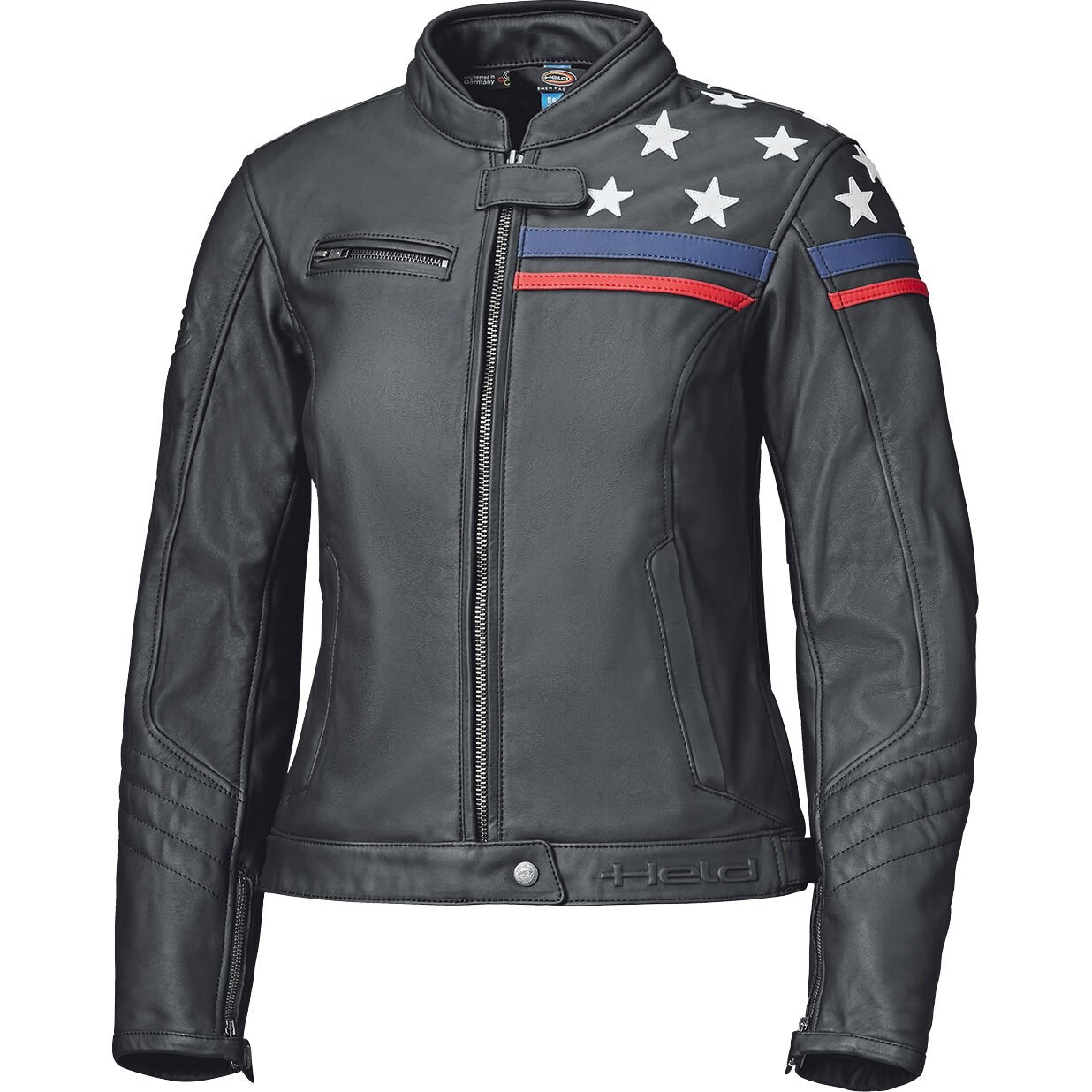 Held Midway Stars Damen Lederjacke schwarz/weiß/blau/rot 42 Damen von held