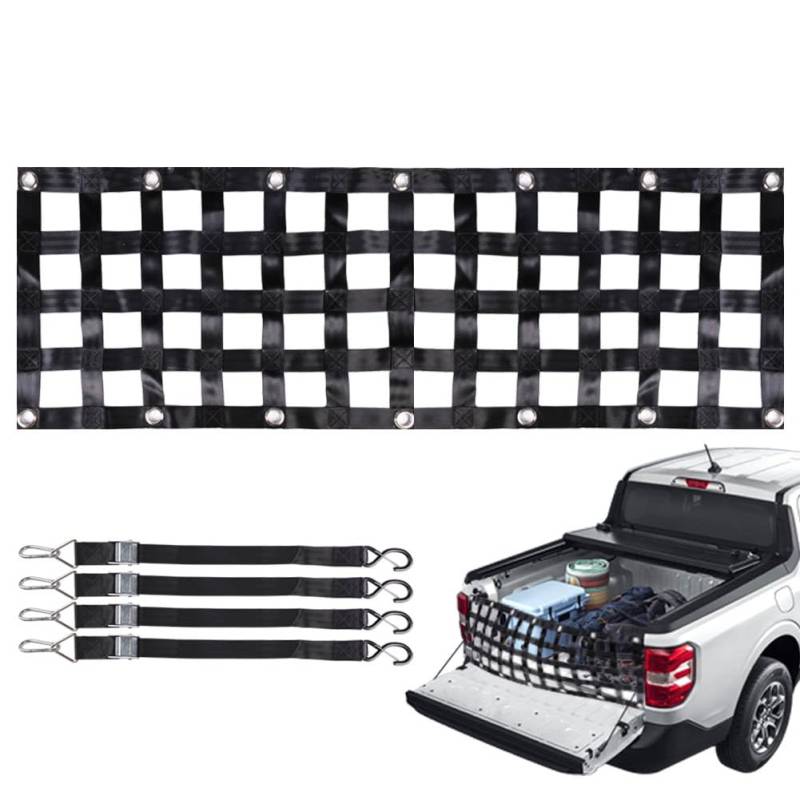 heninhill Gepäcknetz für Pickup LKW, Heckklappe Frachtnetz zur Ladungssicherung, Schwerlast Ladeflächennetz Verstellbar für Pickup LKW Anhänger (137x45CM) von heninhill