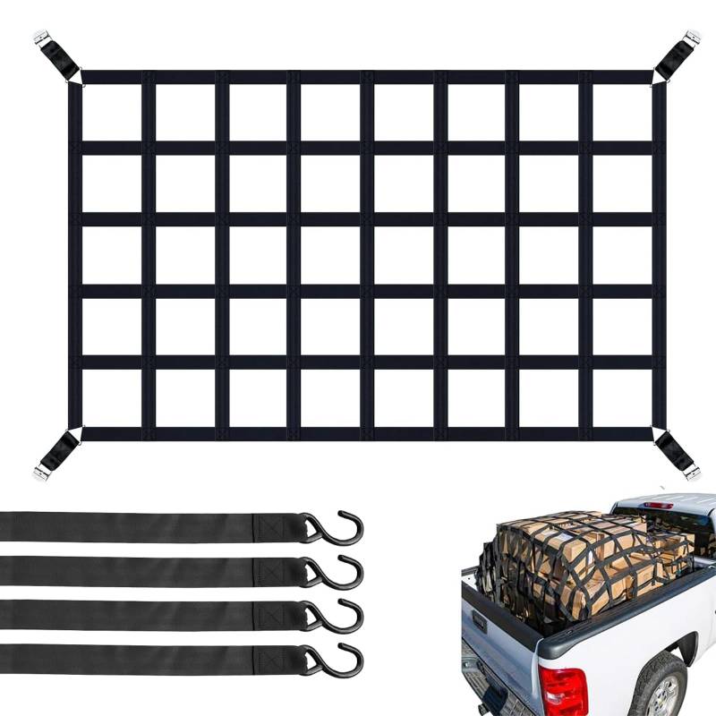 heninhill Gepäcknetz für Pickup LKW, Schwerlast Ladeflächennetz zur Ladungssicherung, Frachtnetz Verstellbar für Pickup LKW Anhänger (127x107CM) von heninhill