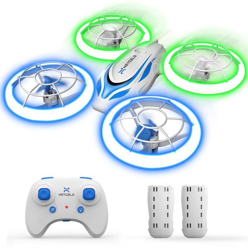 Heygelo Drohne für Kinder, RC Quadcopter Mini Drohne mit 2 Akkus, Blauen und Grünen Lichter, Automatische Höhenhaltung, 3D-Flip, Kopflos Modus, Spielzeug Drone Helikopter für Kinder und Anfänger S60 von heygelo