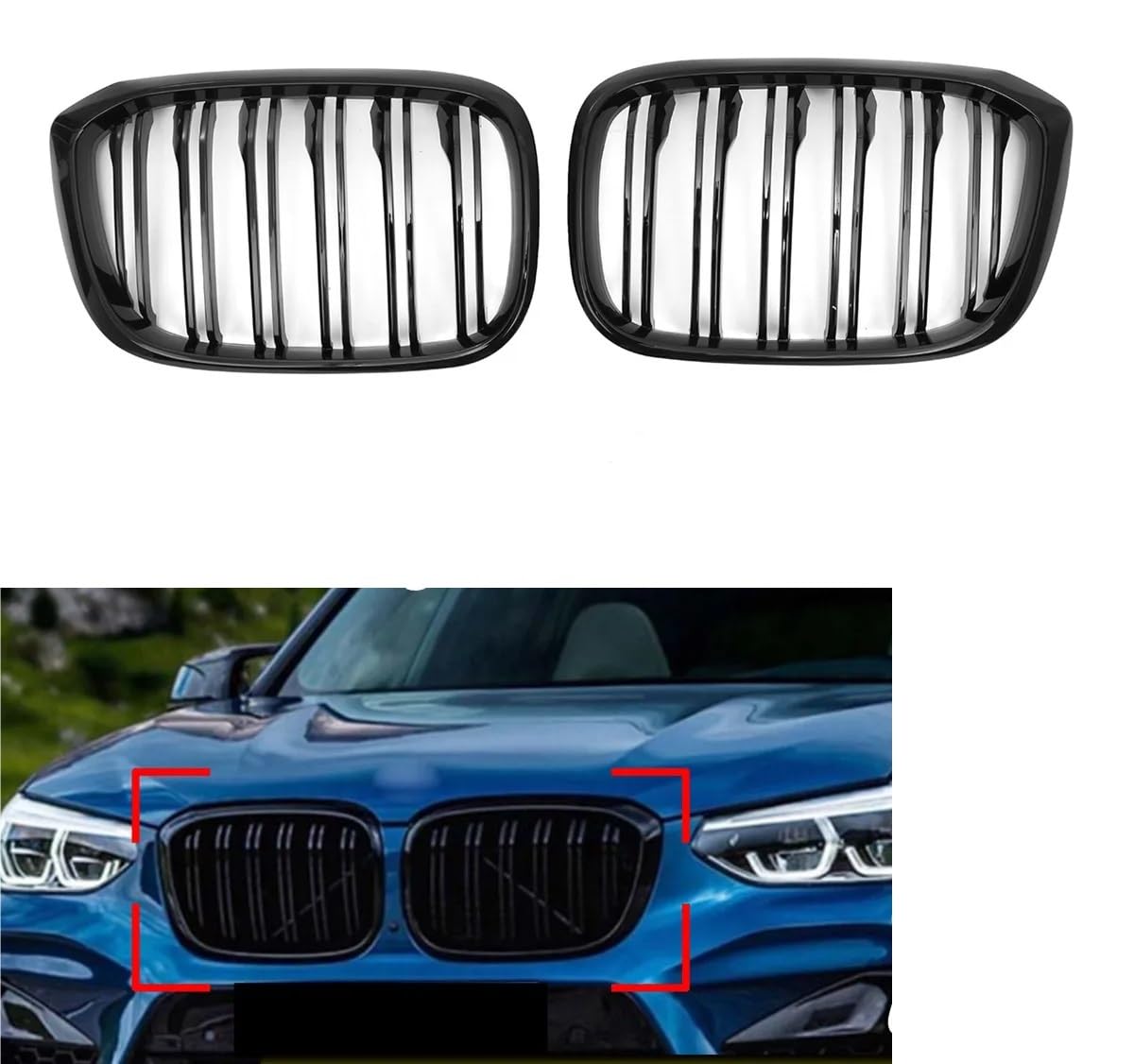 Kühlergrill Frontstoßstange Auto Frontschürze Oberen Grill Grille Dual Lamellen Grille Für G01 Für G08 Für X3 Für G02 Für X4 2018 2019 2020 2021 2022 Front Stoßstange Grill von hgudyr