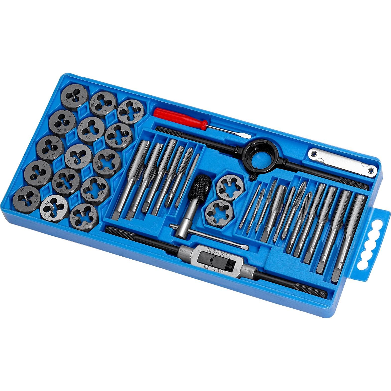 Hi-Q Tools Gewindeschneider Set 40-teilig M3-M12 - Reparatur und Herstellung von Gewinden, Perfekt für Stahl und Aluminium - Hochwertige HSS Stahl Konstruktion von hi-Q Tools