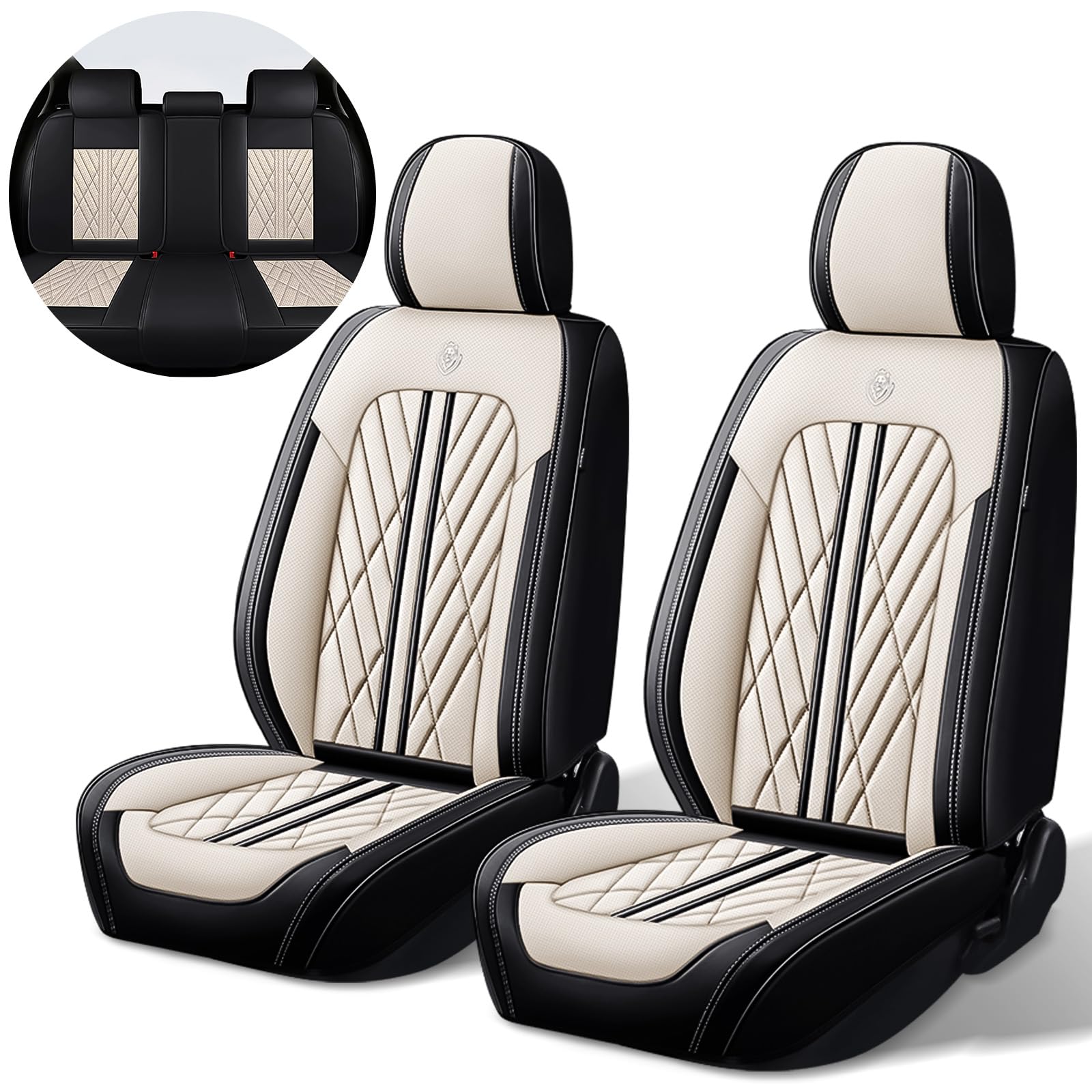 highsam Autositzbezüge Set Universal [Upgraded], Kunstleder Sitzbezüge Auto Komplettset, Schonbezug Autositz Wasserdicht, Airbag kompatibel, Kompatibel mit Den Meisten Limousinen SUV (Beige Schwarz) von highsam