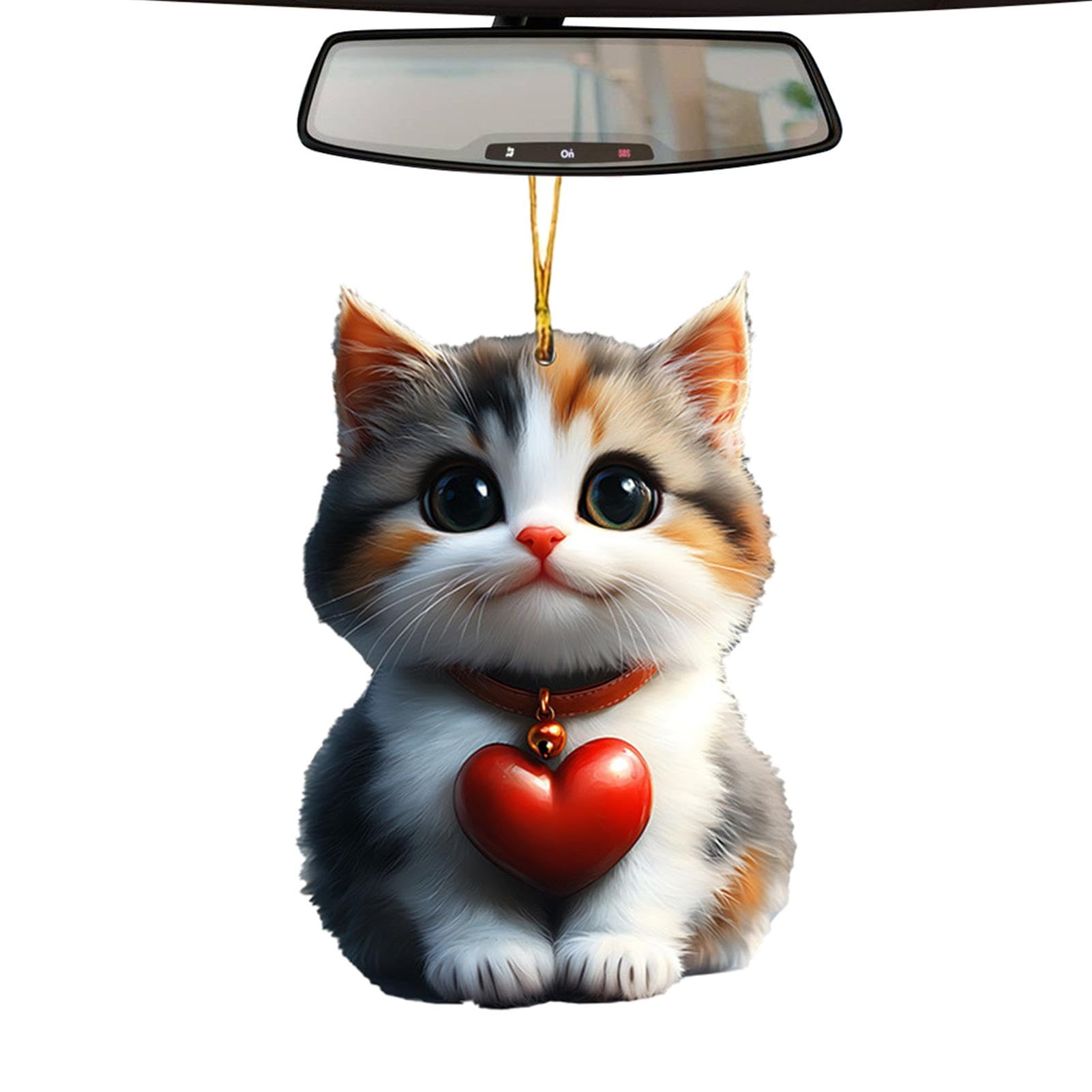 Katzen-Rückspiegel-Charme, Auto-Anhänger für Auto,Herz-Kätzchen-Rückspiegel- Acryl-Kätzchen-Rückspiegel-ation, niedlicher Weihnachtsbaumschmuck in 2D für den Valentinstag von higyee