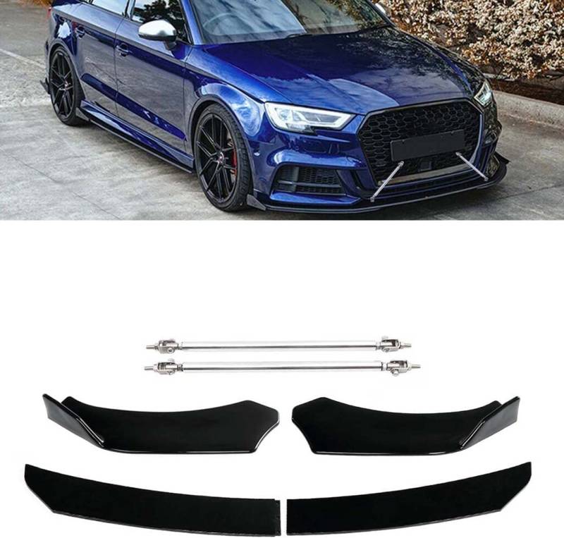 Auto Frontspoiler Lippe für Audi A4 B8 2000-2022, FrontstoßStange Splitter Diffusor, Antikollisions Auto Frontlippe Spoiler Separator Body Kit Schutzzubehör,Glossyblack von hippoca