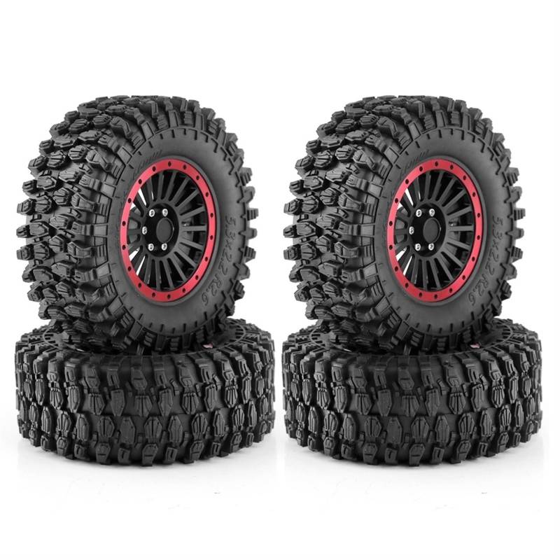 hjuink Beadlock Felgen Reifen Kompatibel Mit Axial SCX10 Für Wraith RR10 Für Capra 1/8 RC Crawler Auto-Upgrade-Teile, 4 Stück, 135 Mm, 2,6 Zoll, Metallfelge, Gummireifen von hjuink