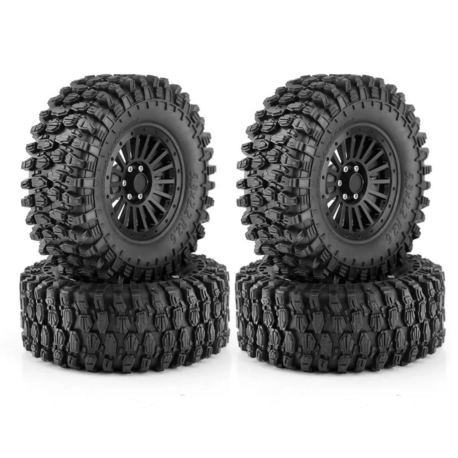 hjuink Beadlock Felgen Reifen Kompatibel Mit Axial SCX10 Für Wraith RR10 Für Capra Für Beadlock 1/10 RC Crawler Car, 4-teilig, 135 Mm, 2,6 Zoll, Metallfelge, Gummireifen-Set(Black) von hjuink