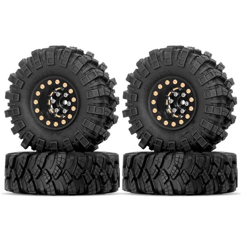 hjuink Beadlock Felgen Reifen Kompatibel Mit Axial SCX24 Für Gladiator C10 Für JLU Für Deadbolt TRX4M 1.0 Räder Reifen Negativer Versatz 7mm 1/18 1/24 RC Crawler Car von hjuink