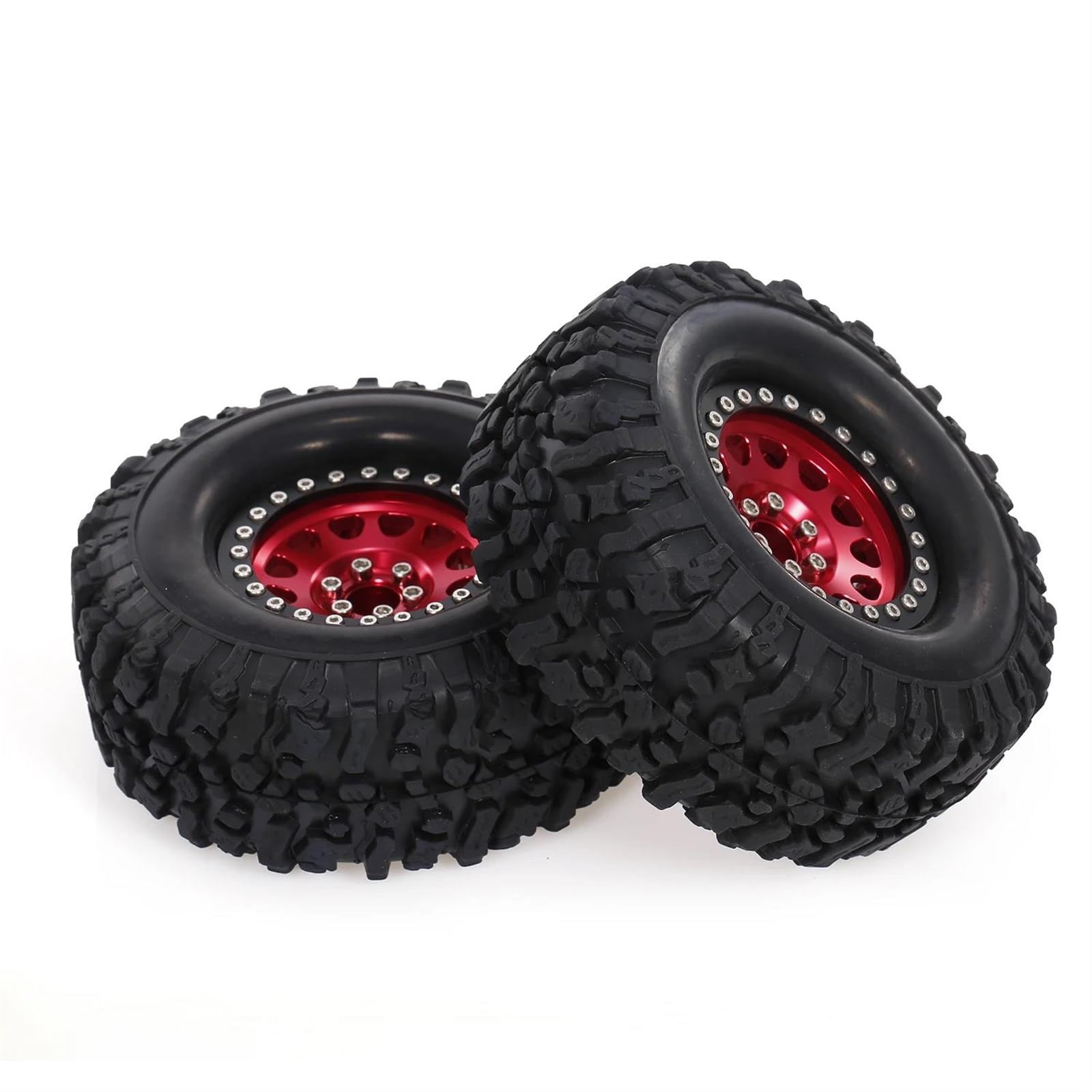 hjuink Beadlock Felgen Reifen Kompatibel Mit Für traxxas, Für Redcat, Für Tamiya, Für Axial Scx10 RC Crawler, 2 Stück, 2,2 Zoll RC-Gummireifen, Metall-Beadlock-Felgen, Radteile von hjuink