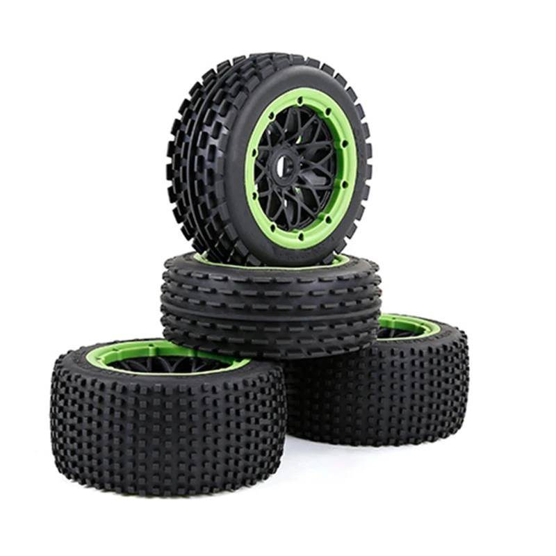 hjuink Beadlock Felgen Reifen Kompatibel Mit HPI Für ROFUN Für ROVAN KM Für Baja 5B 1/5 RC-Auto, Offroad-Reifen Vorne Und Hinten, Verdickter Radsatz, Upgrade-Teile(Green) von hjuink