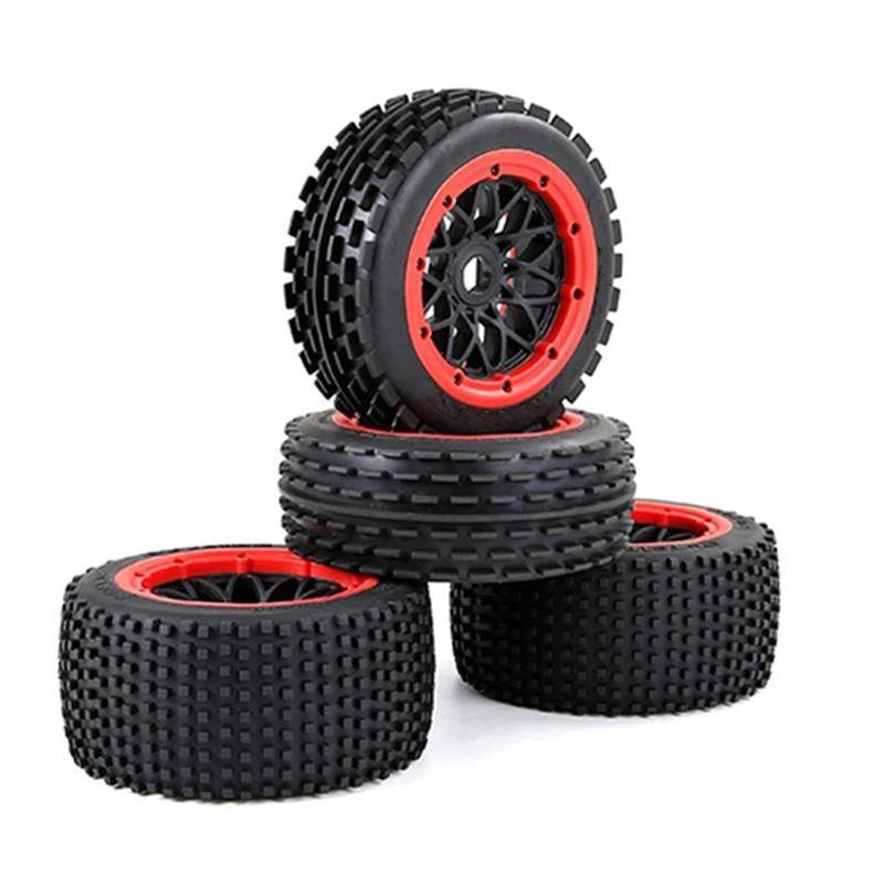 hjuink Beadlock Felgen Reifen Kompatibel Mit HPI Für ROFUN Für ROVAN KM Für Baja 5B 1/5 RC-Auto, Offroad-Reifen Vorne Und Hinten, Verdickter Radsatz, Upgrade-Teile(Red) von hjuink