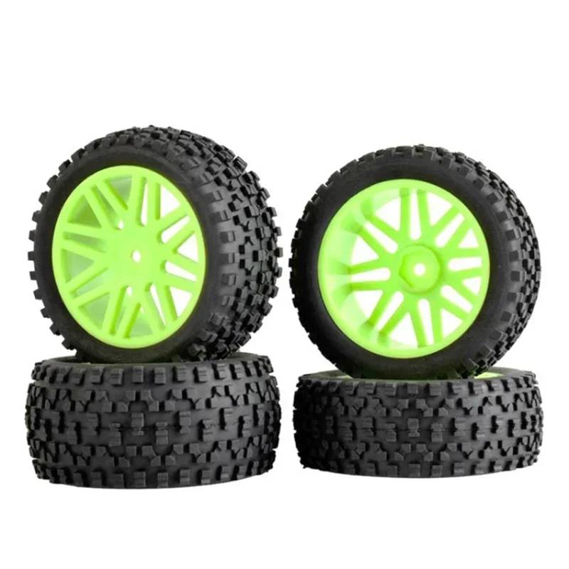 hjuink Beadlock Felgen Reifen Kompatibel Mit HSP Für HPI 1/10 Fernbedienung Auto Zubehör Tuningteile 4 Teile/los RC Auto Gummireifen 12mm Sechskant(Green) von hjuink