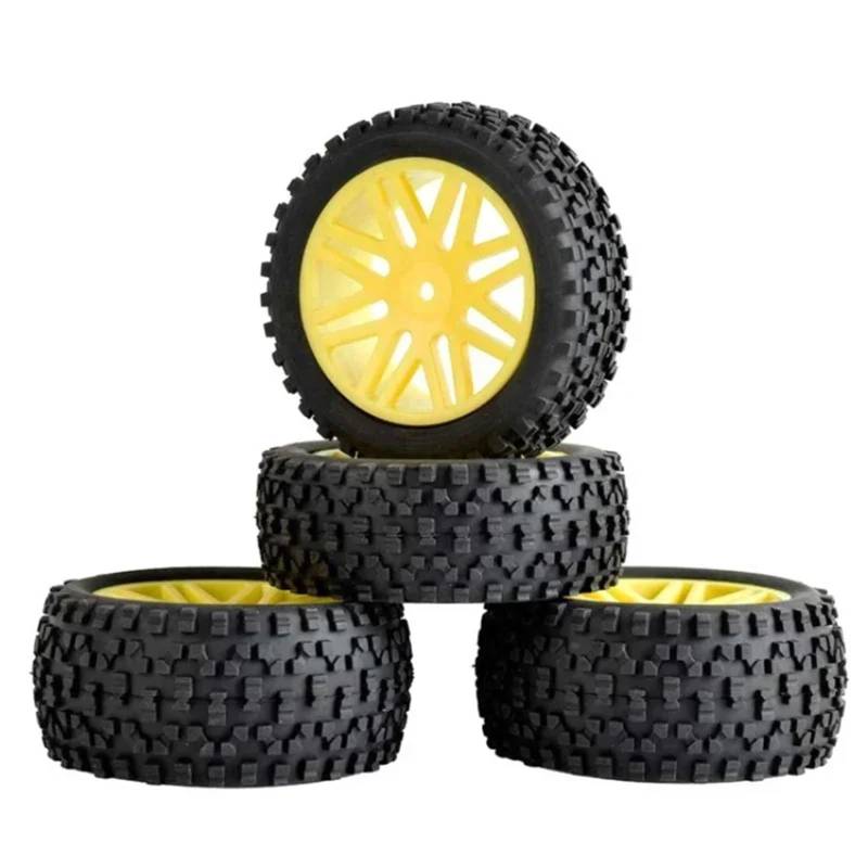 hjuink Beadlock Felgen Reifen Kompatibel Mit HSP Für HPI 1/10 Fernbedienung Auto Zubehör Tuningteile 4 Teile/los RC Auto Gummireifen 12mm Sechskant(Yellow) von hjuink