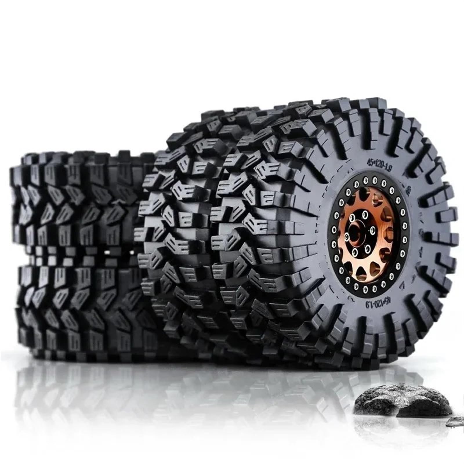 hjuink Beadlock Felgen Reifen Kompatibel Mit TRXS, Für TRX4, Für RC4WD D90, Für Axial 1/10 RC Crawler Car, 4 Stück, 120 Mm, 1,9 Zoll, Metall-Beadlock-Felge, Gummireifen(Brown) von hjuink