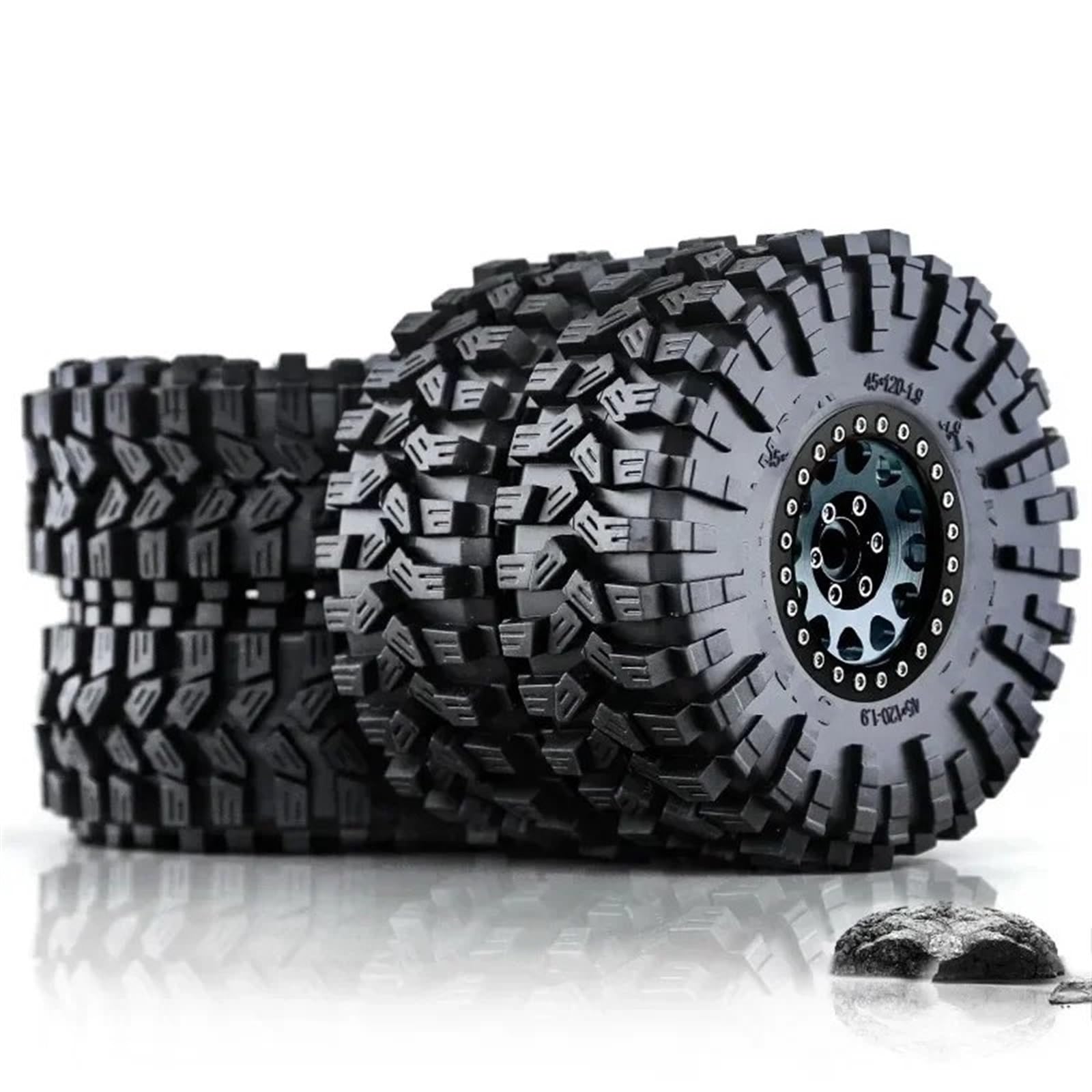 hjuink Beadlock Felgen Reifen Kompatibel Mit TRXS, Für TRX4, Für RC4WD D90, Für Axial 1/10 RC Crawler Car, 4 Stück, 120 Mm, 1,9 Zoll, Metall-Beadlock-Felge, Gummireifen(Gray) von hjuink