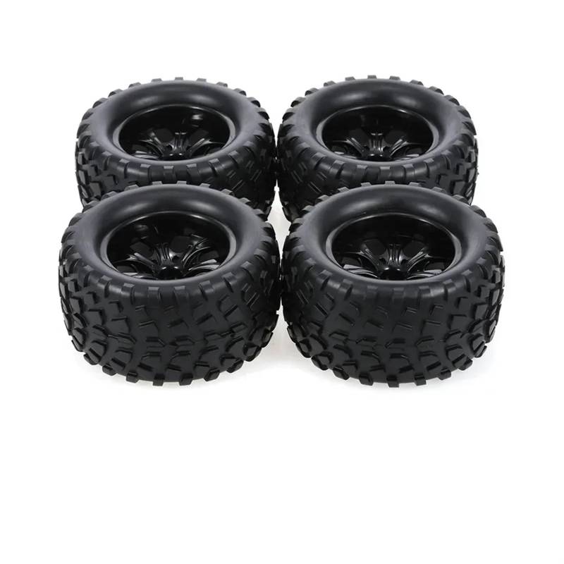 hjuink Beadlock Felgen Reifen Kompatibel Mit Trxs, Für Himoto, Für HSP, Für HPI 1/10 RC, Für Monster Truck, 4 Stück 125-mm-Reifen Und Felgen, 12-mm-Sechskant Mit 4-mm-Kontermuttern von hjuink