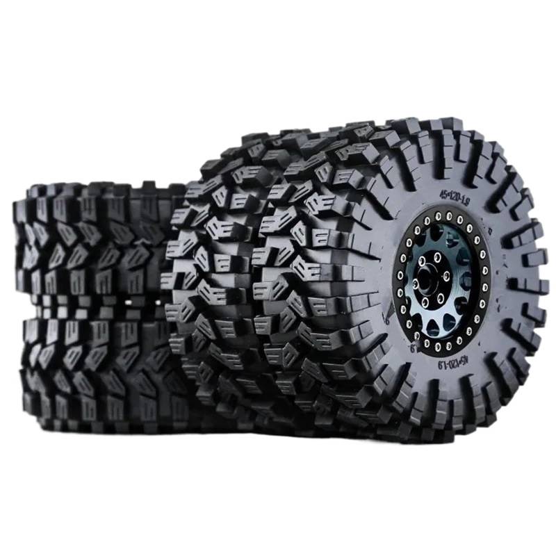 hjuink Beadlock Felgen Reifen Kompatibel Mit Trxs TRX4 RC4WD D90 Für Axial SCX10 II Für MST, 4 Stück, 120 Mm, 1,9 Zoll, Metall-Beadlock-Felge, Gummireifen, 1/10 RC Crawler Car(Gray) von hjuink