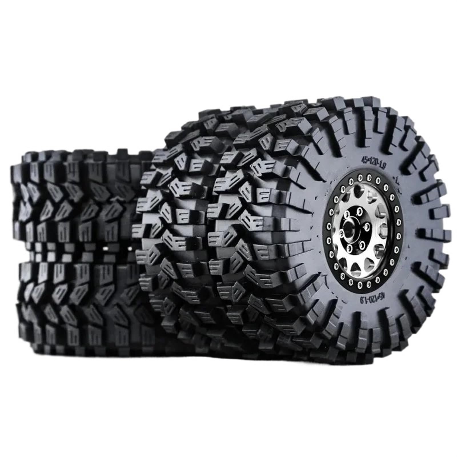 hjuink Beadlock Felgen Reifen Kompatibel Mit Trxs TRX4 RC4WD D90 Für Axial SCX10 II Für MST, 4 Stück, 120 Mm, 1,9 Zoll, Metall-Beadlock-Felge, Gummireifen, 1/10 RC Crawler Car(White) von hjuink