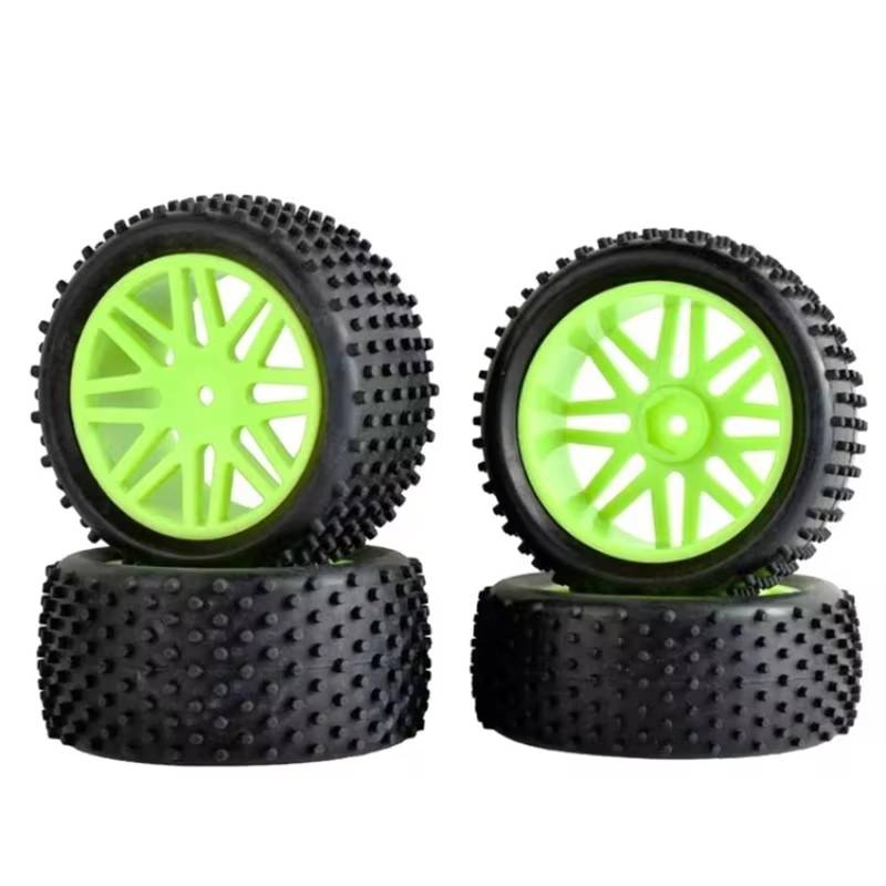 hjuink Beadlock Felgen Reifen Kompatibel Mit Wltoys 144001 124019 104001 1/10 1/12 1/14 Maßstab Off Road Für Buggy RC Auto Upgrade Teile 4Pcs 85mm Reifen Rad Reifen(Green) von hjuink