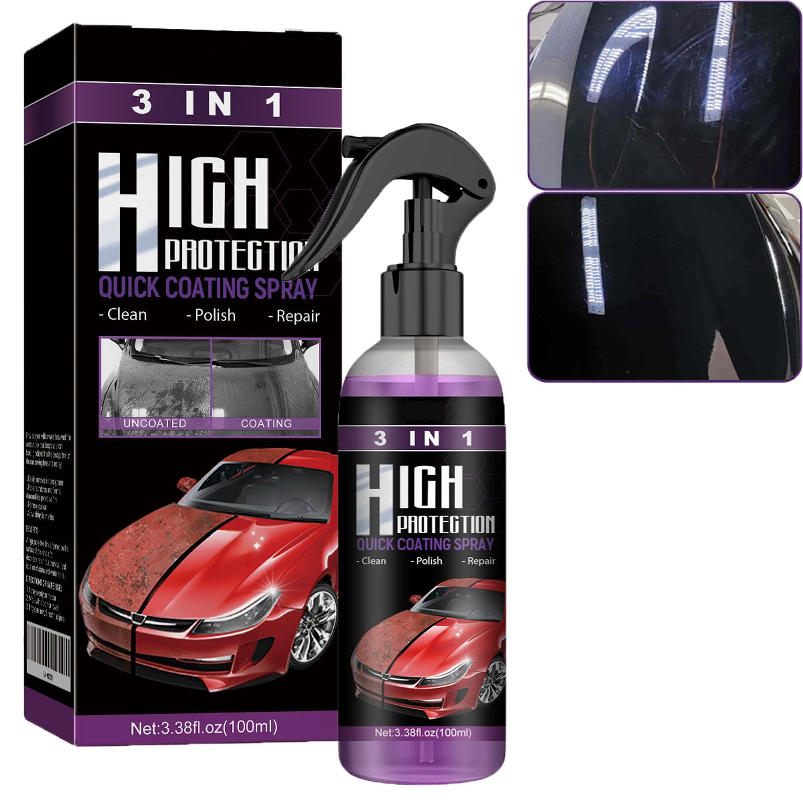 3 in 1 High Protection Quick Car Coating Spray, Hochschutz-3-in-1-Spray, 3-in-1-Keramik-Autobeschichtungsspray, Hochschutz-Schnellbeschichtungsspray, Schnellbeschichtungs-Autowachs (1pcs) von homomdy