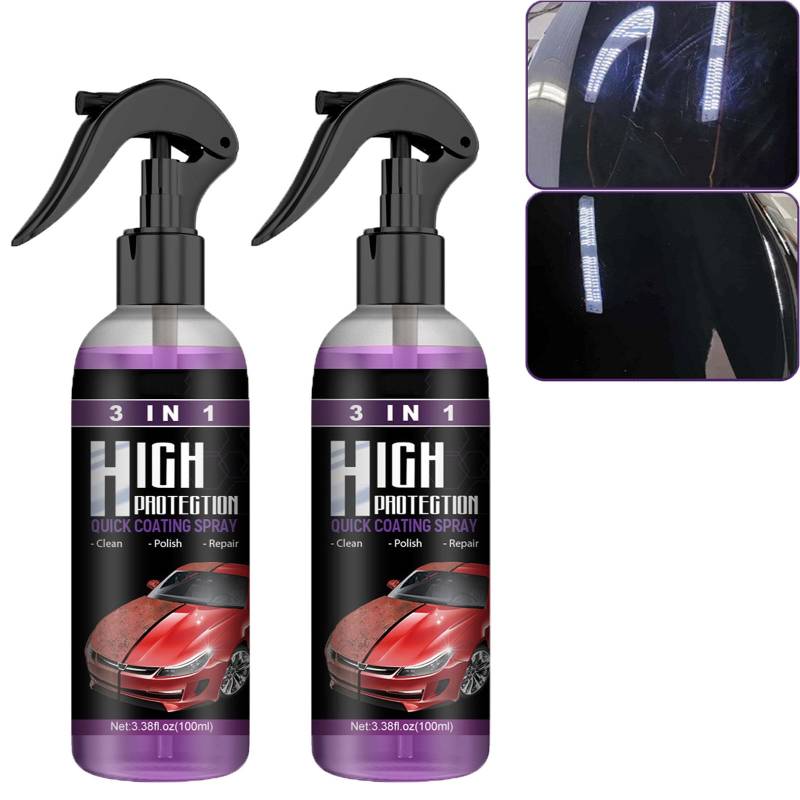 3 in 1 High Protection Quick Car Coating Spray, Hochschutz-3-in-1-Spray, 3-in-1-Keramik-Autobeschichtungsspray, Hochschutz-Schnellbeschichtungsspray, Schnellbeschichtungs-Autowachs (2pcs) von homomdy