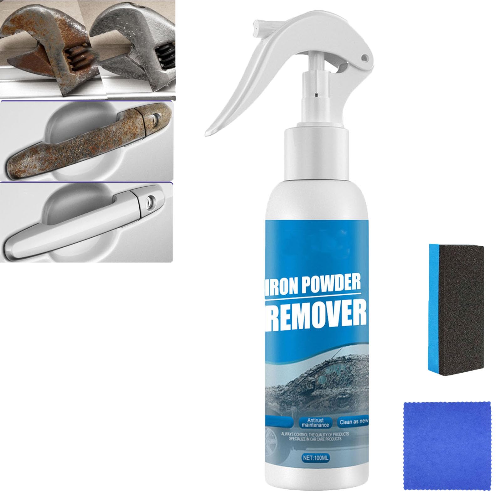 Auto Rostlöser Spray, Eisenpulver Entferner, Mehrzweck Rostlöser Spray, Rost Entfernen Schnell Entferner Spray, Multifunktionaler Lackreiniger Auto, Spray Rostlöser Eisenreinigung (100ml) von homomdy