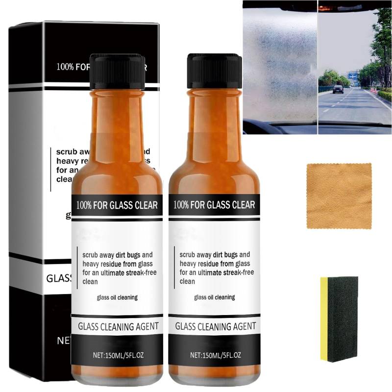 Avoxz Glass Oil Film Cleaner, Car Windshield Cleaner, Reiniger zum Entfernen von Ölfilmen auf Autoglas, Ölfilmentferner für Glas, Ölfilmreiniger für Autoglas, Autoglasreiniger (2pcs) von homomdy