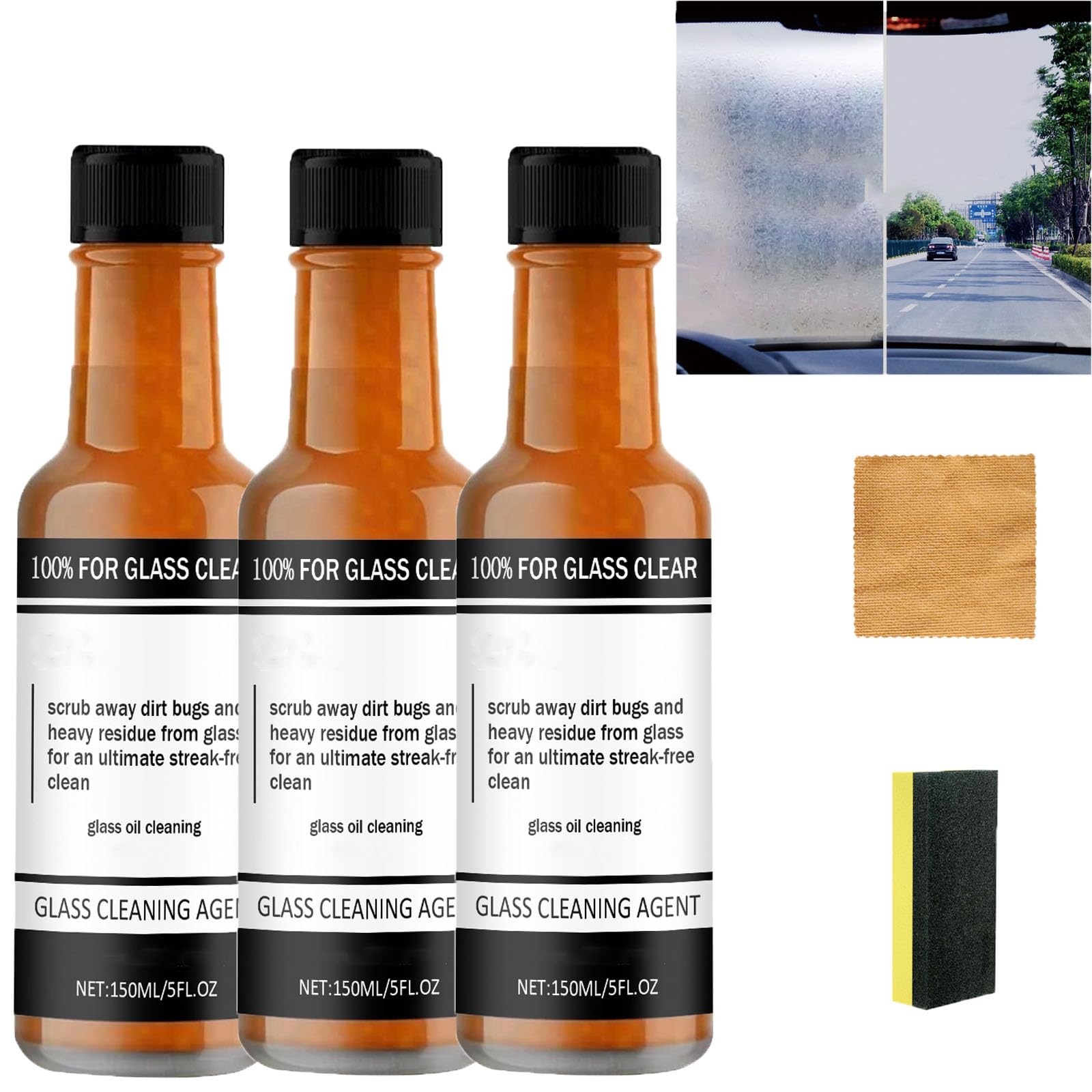 Avoxz Glass Oil Film Cleaner, Car Windshield Cleaner, Reiniger zum Entfernen von Ölfilmen auf Autoglas, Ölfilmentferner für Glas, Ölfilmreiniger für Autoglas, Autoglasreiniger (3pcs) von homomdy