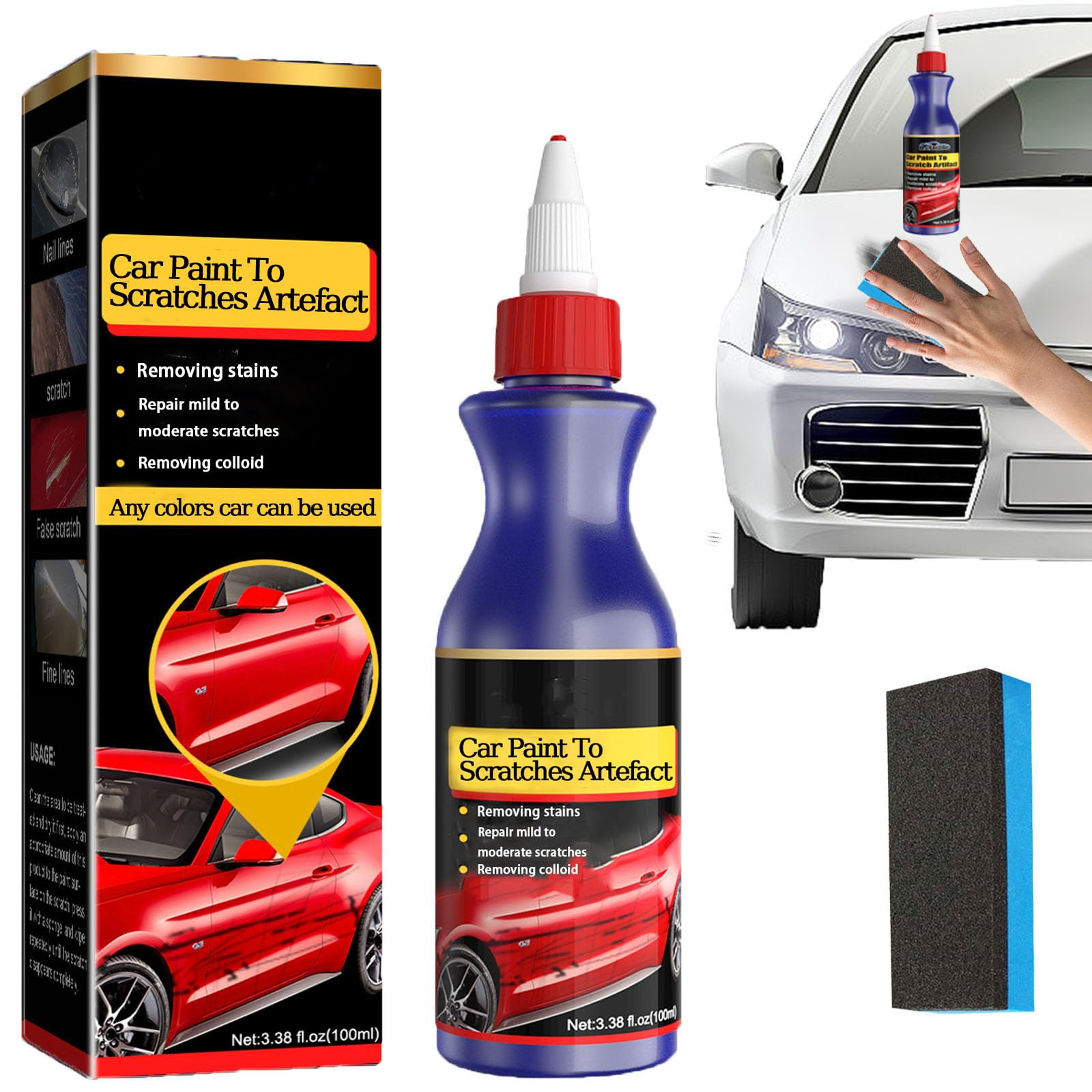 Car Paint to Scratches Artefact, Scratches Repair Wax for Car, Polierwachs zur Reparatur von Autokratzern mit Schwammtuch, Autolack-Restaurator und Dekontaminationsreinigung (1ps) von homomdy