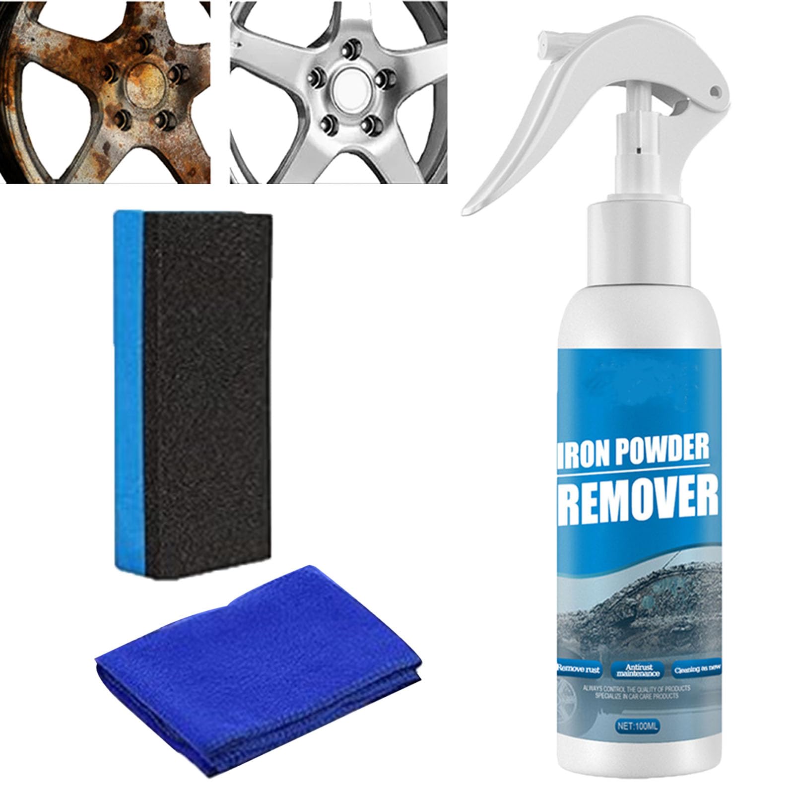 Iron Powder Remover, Car Rust Removal Spray, Multifunktionaler Lackreiniger, Autopflegespray, Rostlöser Schnell-Entferner Spray, zur Entfernung von Rost an vielfältigen Stellen. (1ps) von homomdy