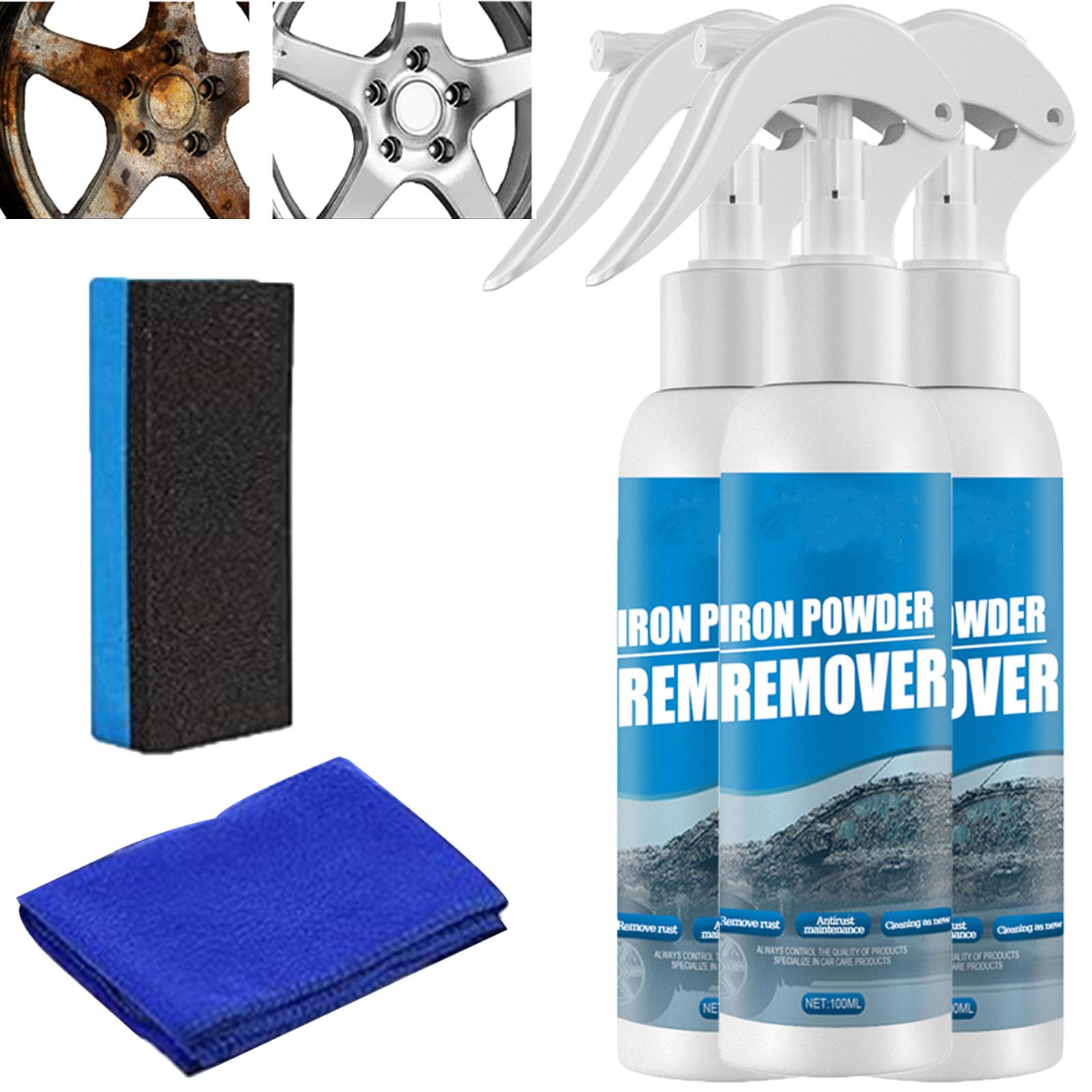 Iron Powder Remover, Car Rust Removal Spray, Multifunktionaler Lackreiniger, Autopflegespray, Rostlöser Schnell-Entferner Spray, zur Entfernung von Rost an vielfältigen Stellen. (3ps) von homomdy