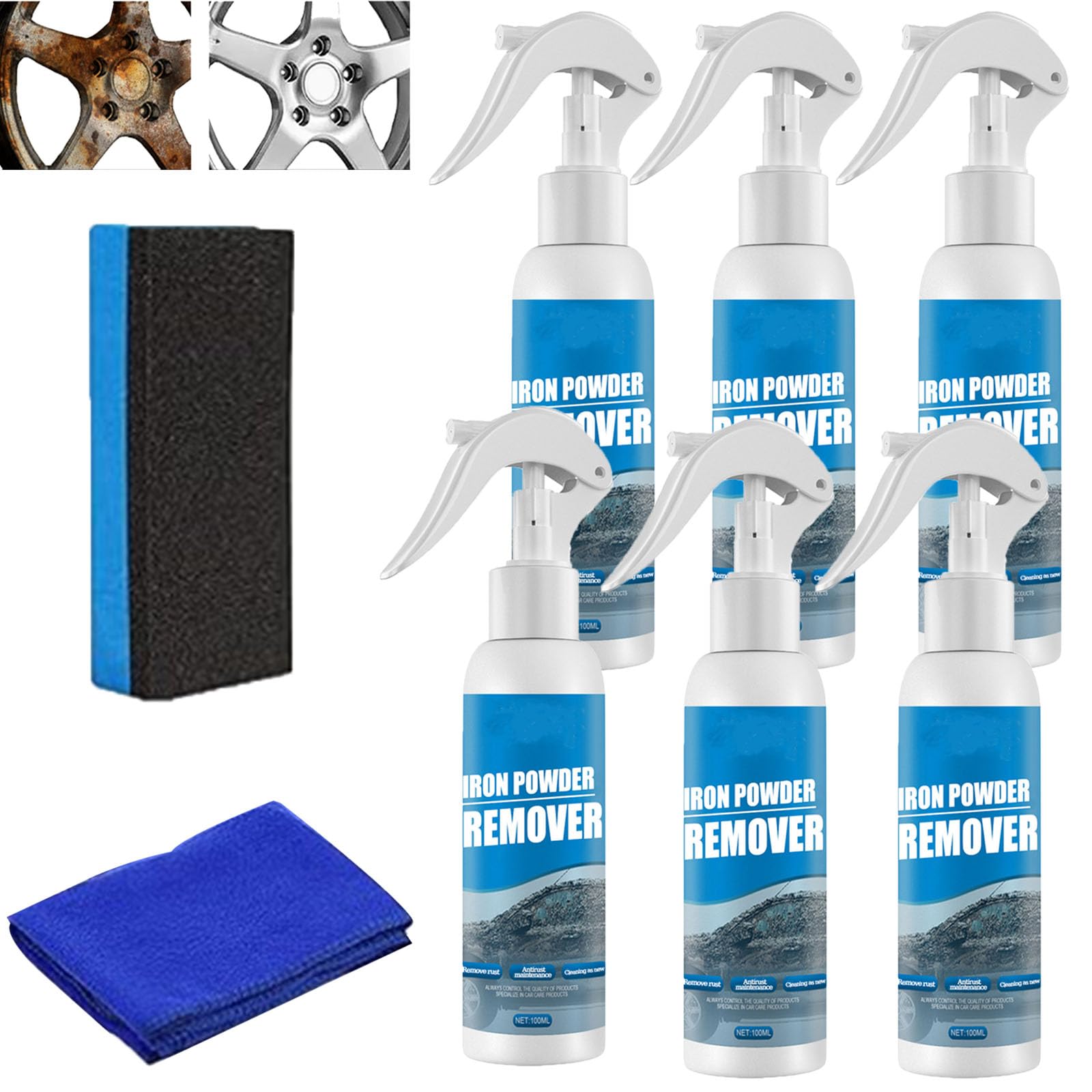 Iron Powder Remover, Car Rust Removal Spray, Multifunktionaler Lackreiniger, Autopflegespray, Rostlöser Schnell-Entferner Spray, zur Entfernung von Rost an vielfältigen Stellen. (4ps) von homomdy