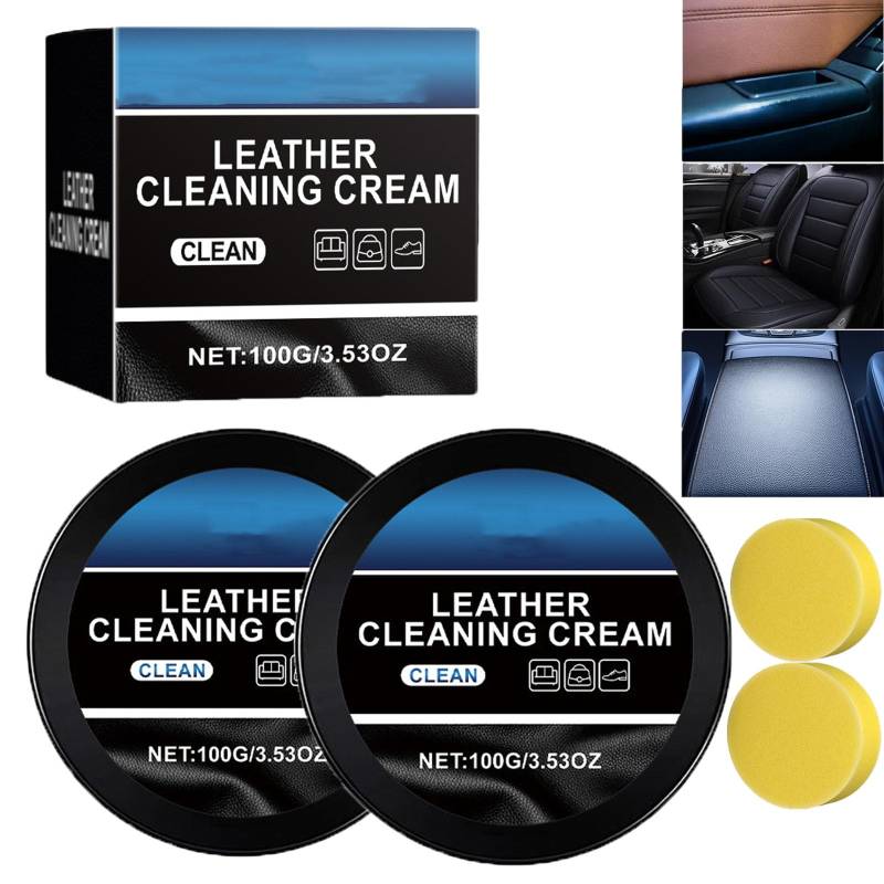 Leader Cleaning and Care Cream & Cleaning Paste for Leather Care, Lederreparaturset fürs Auto, Auto-Lederreparaturcreme, multifunktionale Reinigungs- und Pflegepaste, verhindert Risse im Leder (2pcs) von homomdy