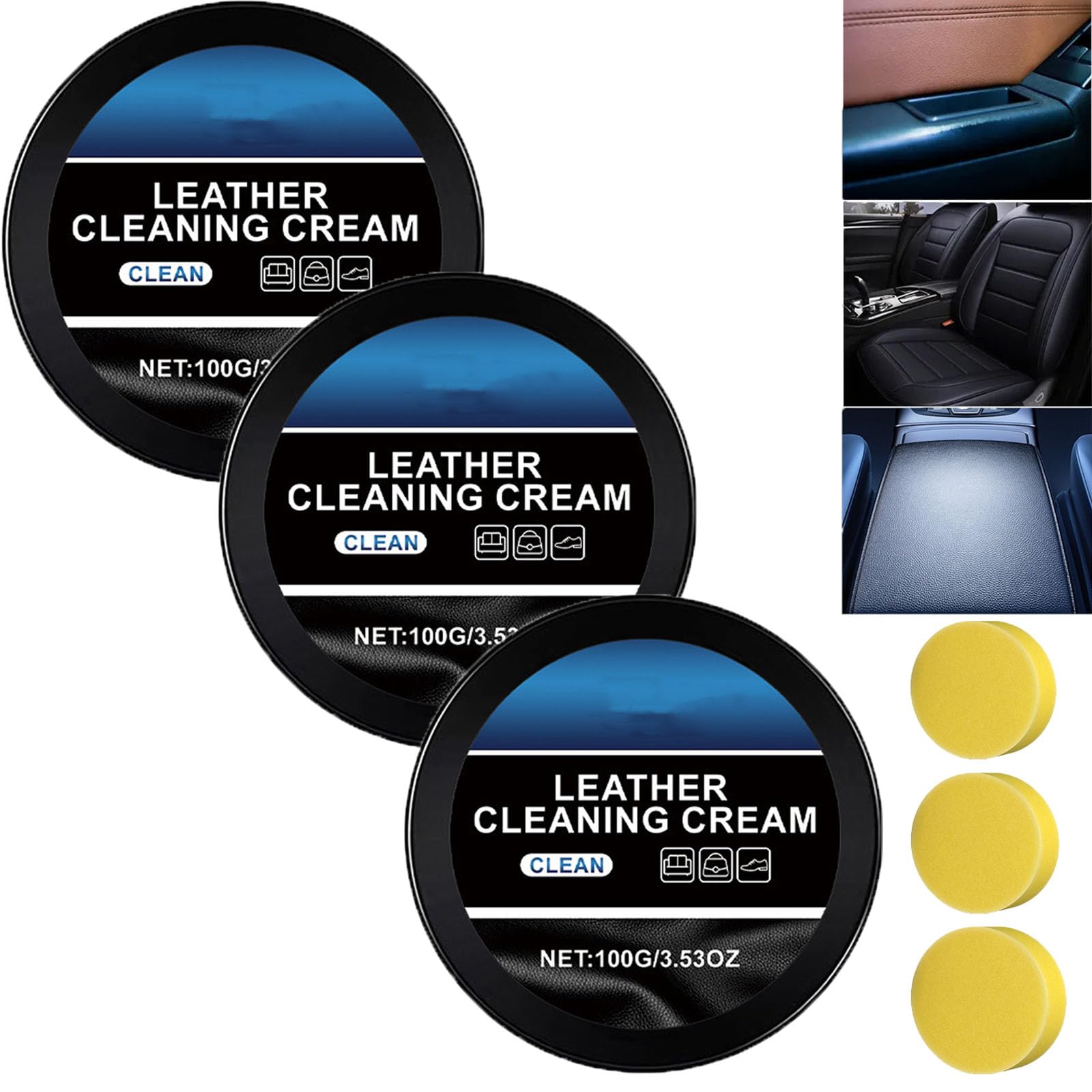 Leader Cleaning and Care Cream & Cleaning Paste for Leather Care, Lederreparaturset fürs Auto, Auto-Lederreparaturcreme, multifunktionale Reinigungs- und Pflegepaste, verhindert Risse im Leder (3pcs) von homomdy