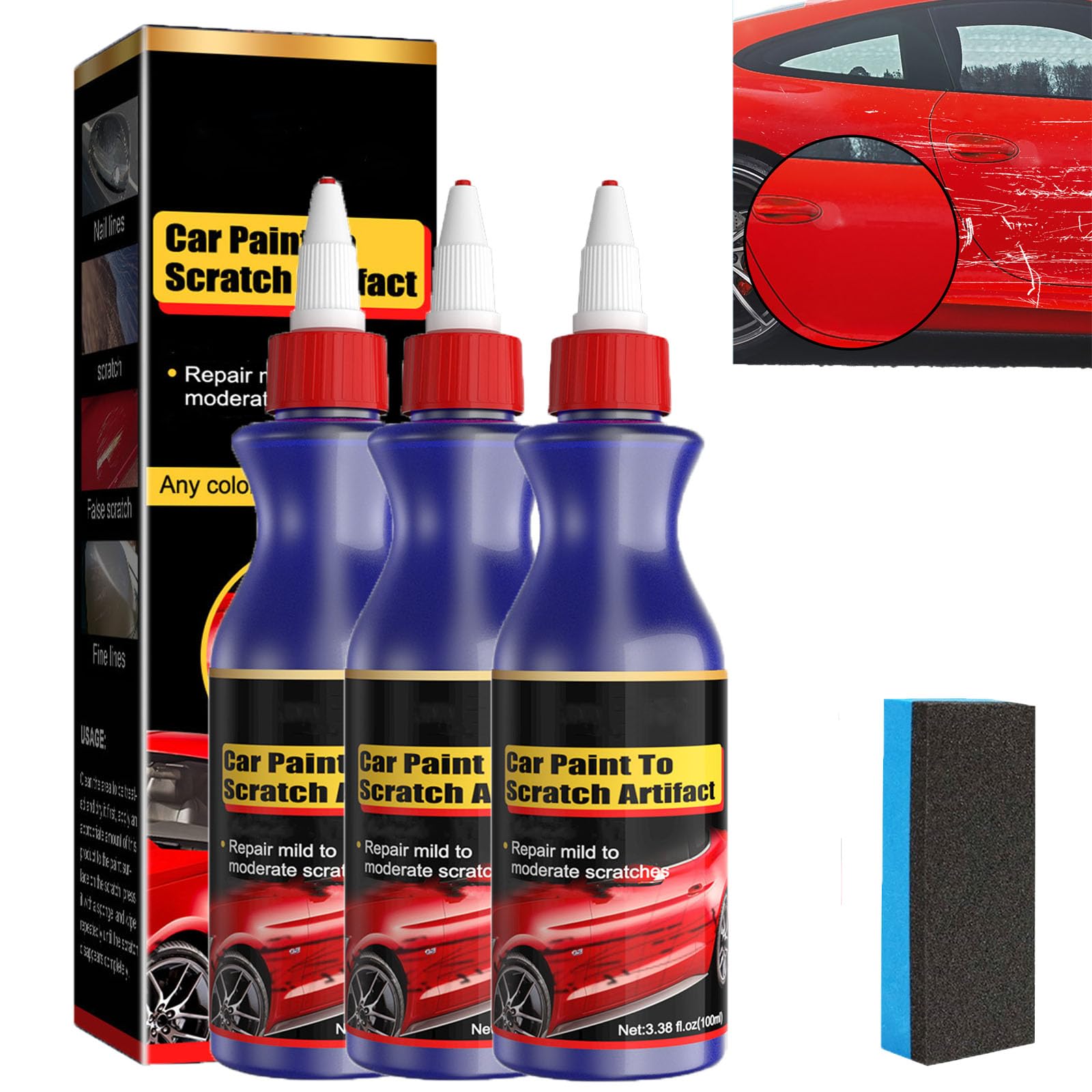 Scratch Repair Wax for Car, Car Scratch Remover, Auto-Kratzer-Reparaturpaste, Kratzer-Radiergummi-Set, Autolack-Kratzer-Reparaturmittel, Auto-Kratzer-Entferner für Tiefe Kratzer (3pcs) von homomdy