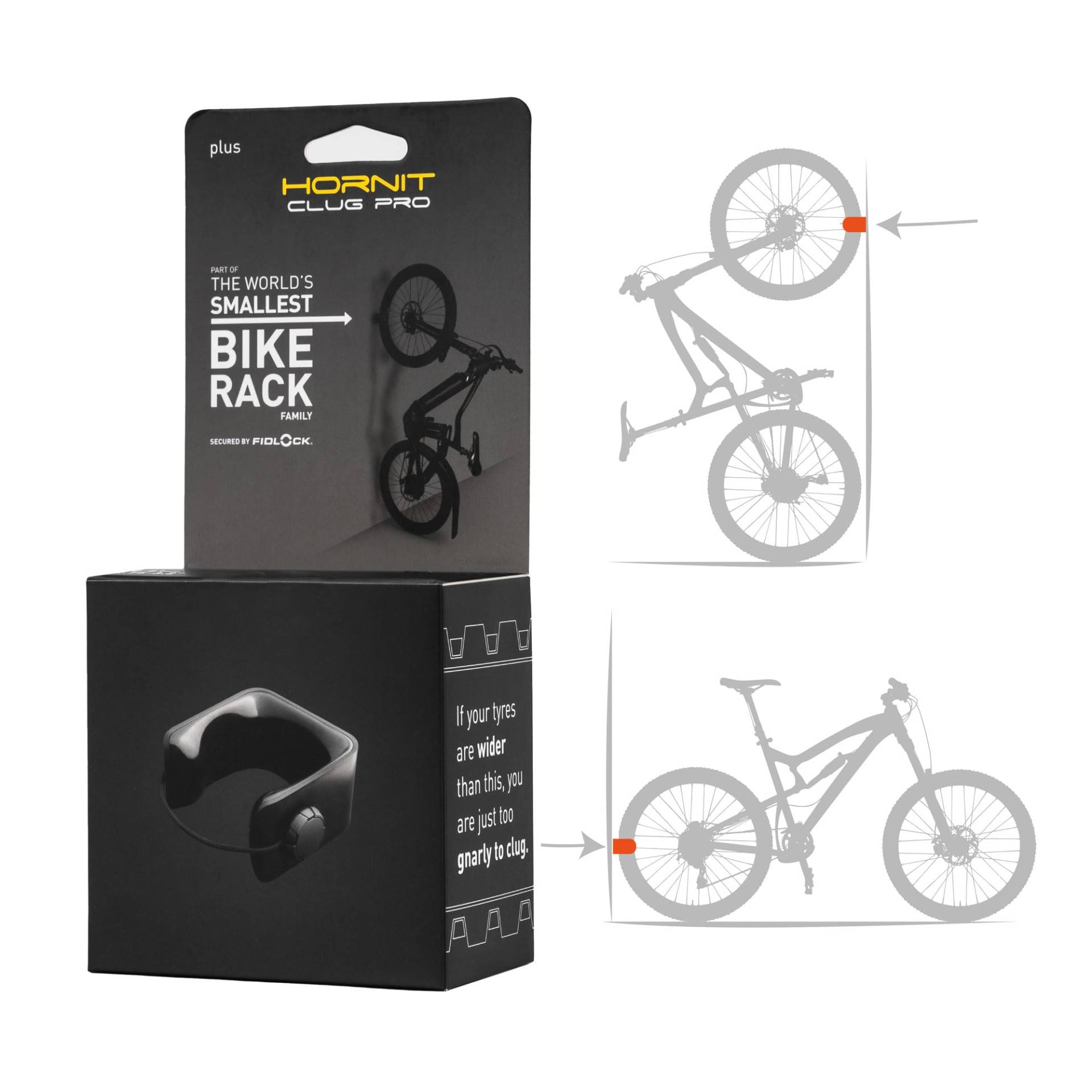 HORNIT CLUG PRO MTB XXL (70–81 mm / 2,75–3,2 Zoll) – Grau/Schwarz: Fahrradhalterung für Mountainbikes mit FIDLOCK Verschluss und 30kg Tragfähigkeit von hornit