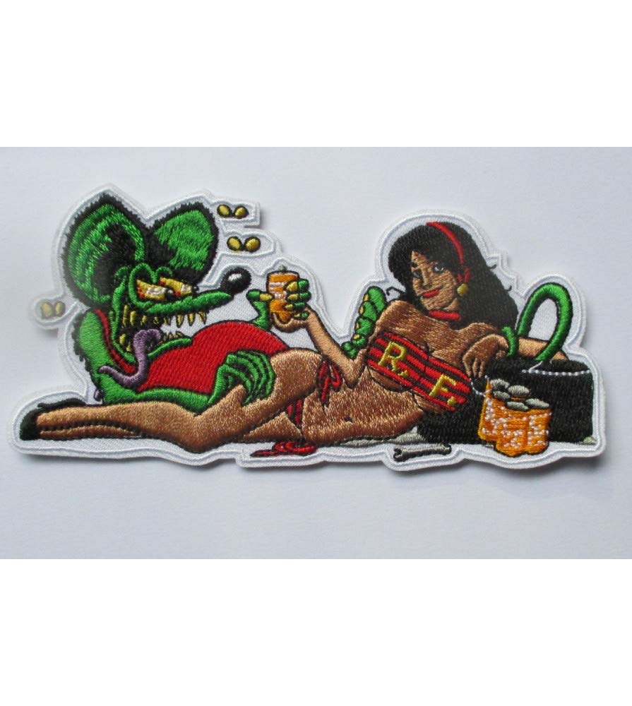 Hotrodspirit Patch, Ratten Fink und Pin-Up, liegend, Kustom Hot Rod, 12 x 6 cm von hotrodspirit